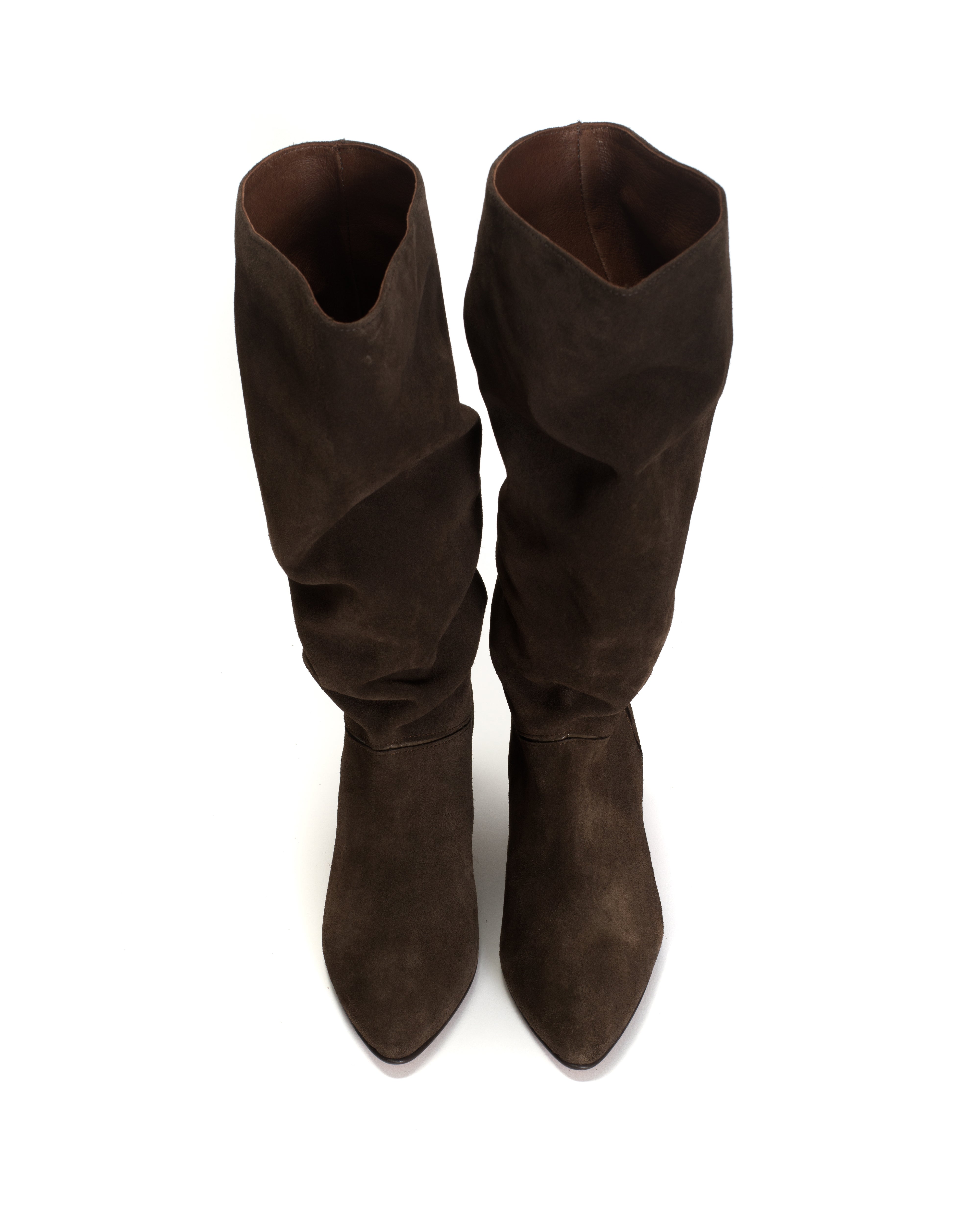 Jasmina 50 stiletto Calf suede & sleek leather Coffee brown & dark taupe