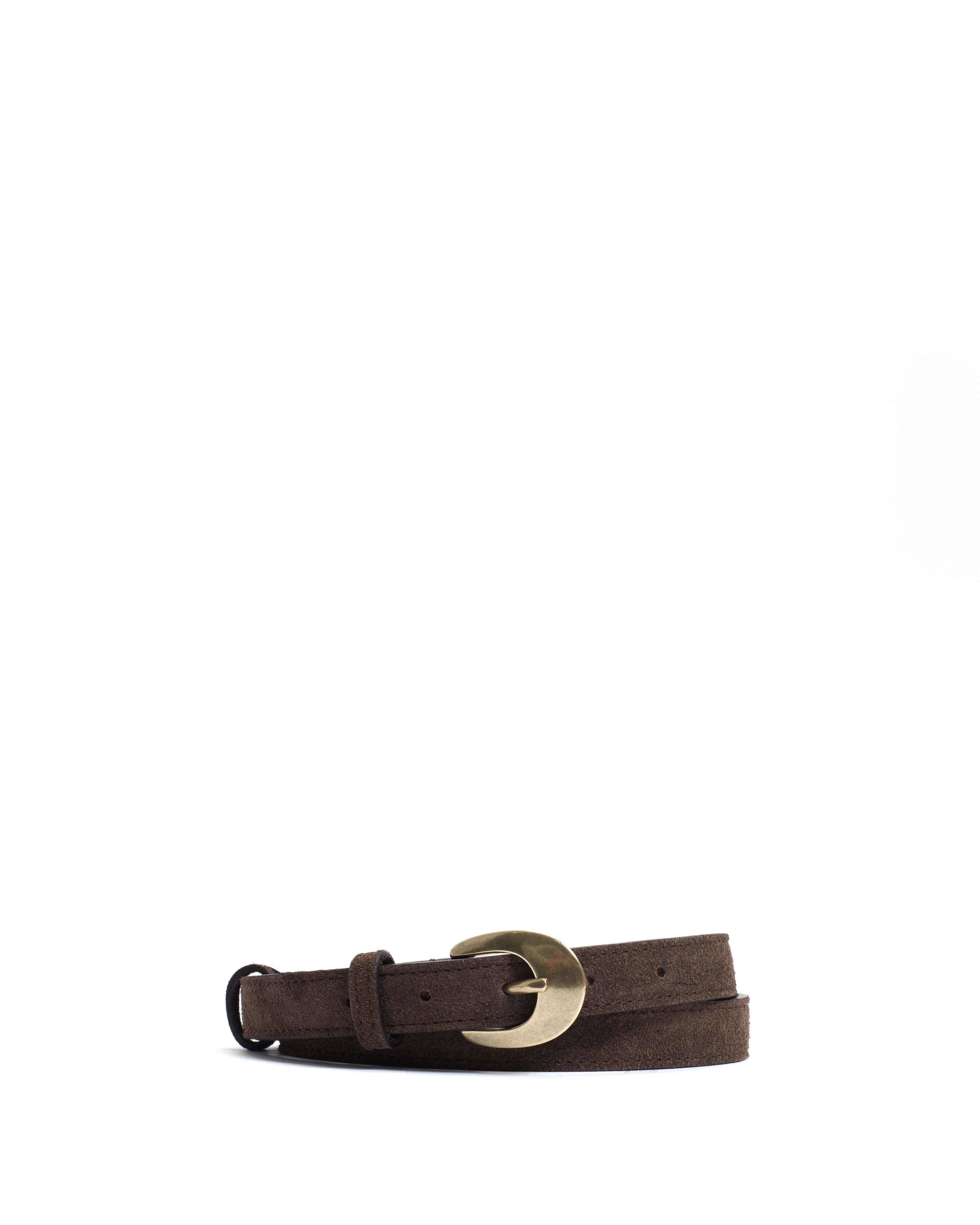 Aris unisex leather belt Calf suede & metal Coffee brown & gold buckle