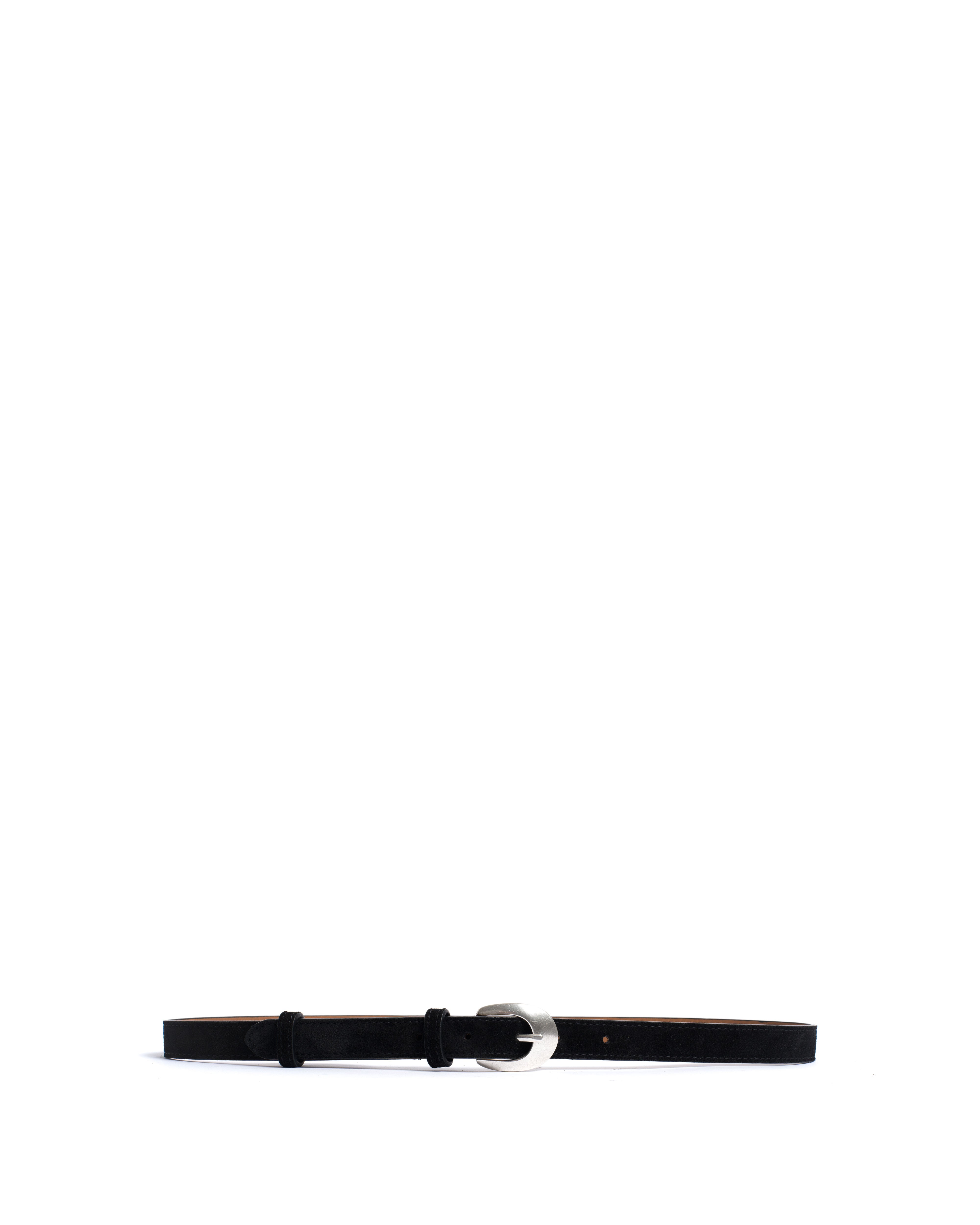 Aris unisex leather belt Calf suede & metal Black & silver buckle