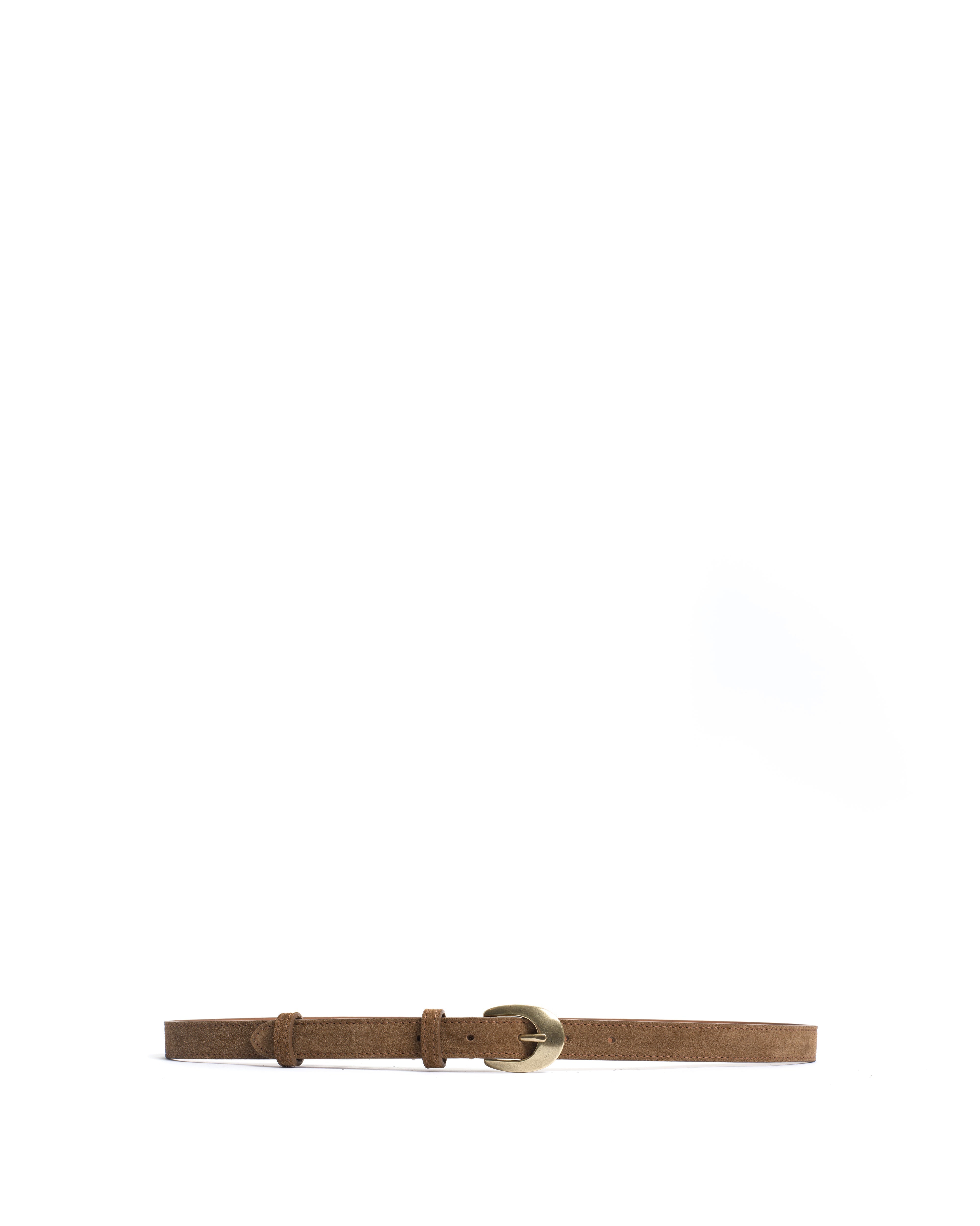 Aris unisex leather belt Calf suede & metal Cinnamon & gold buckle