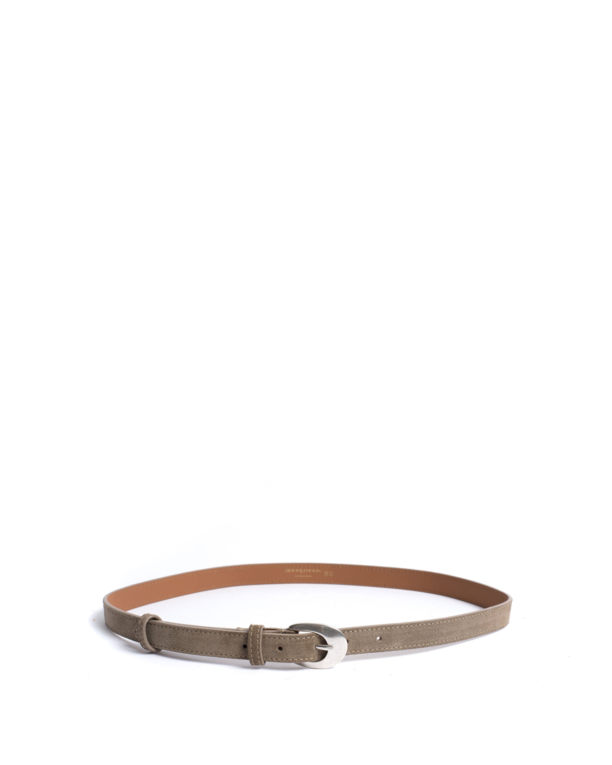 Aris unisex leather belt Calf suede Mushroom & silver buckle - Anonymous Copenhagen