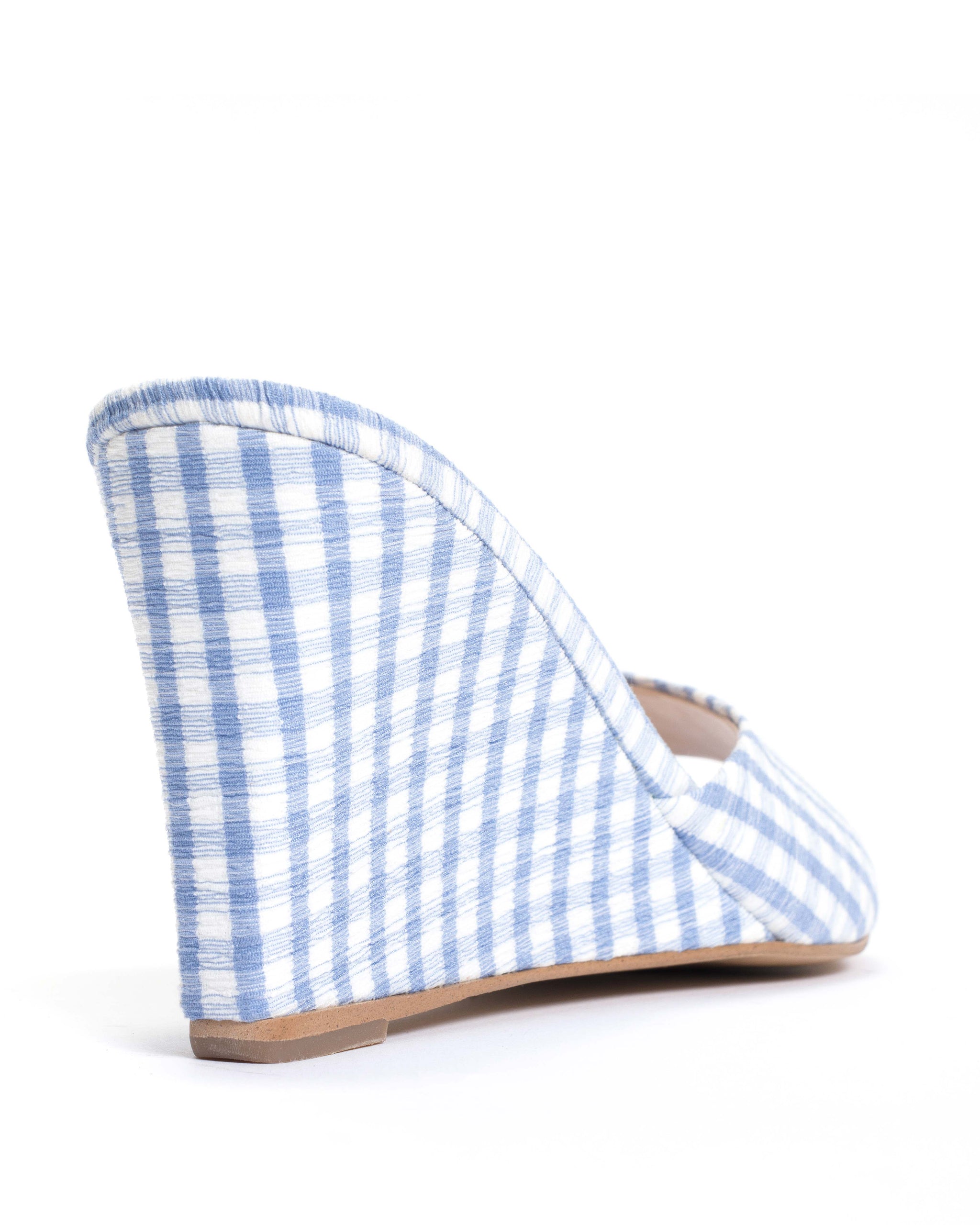 Gwen 75 wedge Pleated gingham vegan Bubble blue - Anonymous Copenhagen