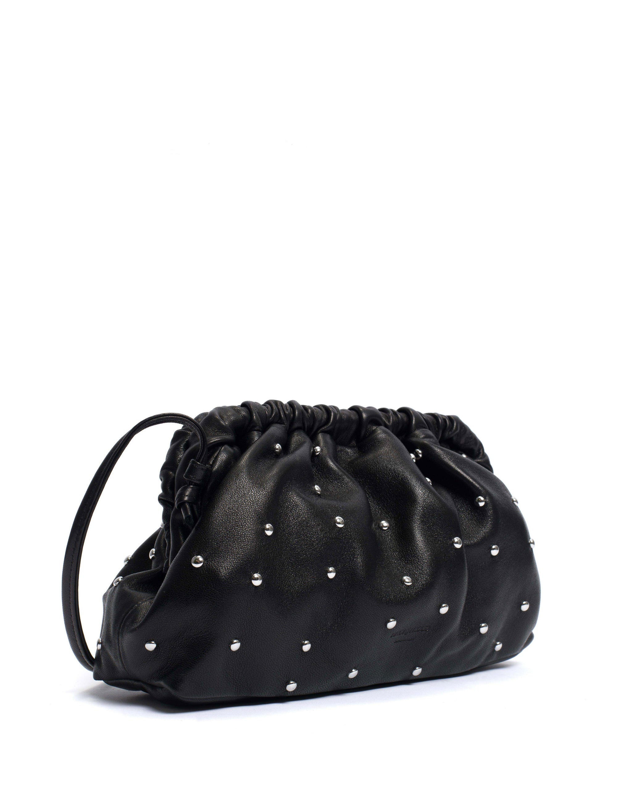 Hally grand cloud bag Stud-embellished shiny lamb Black silver - Anonymous Copenhagen