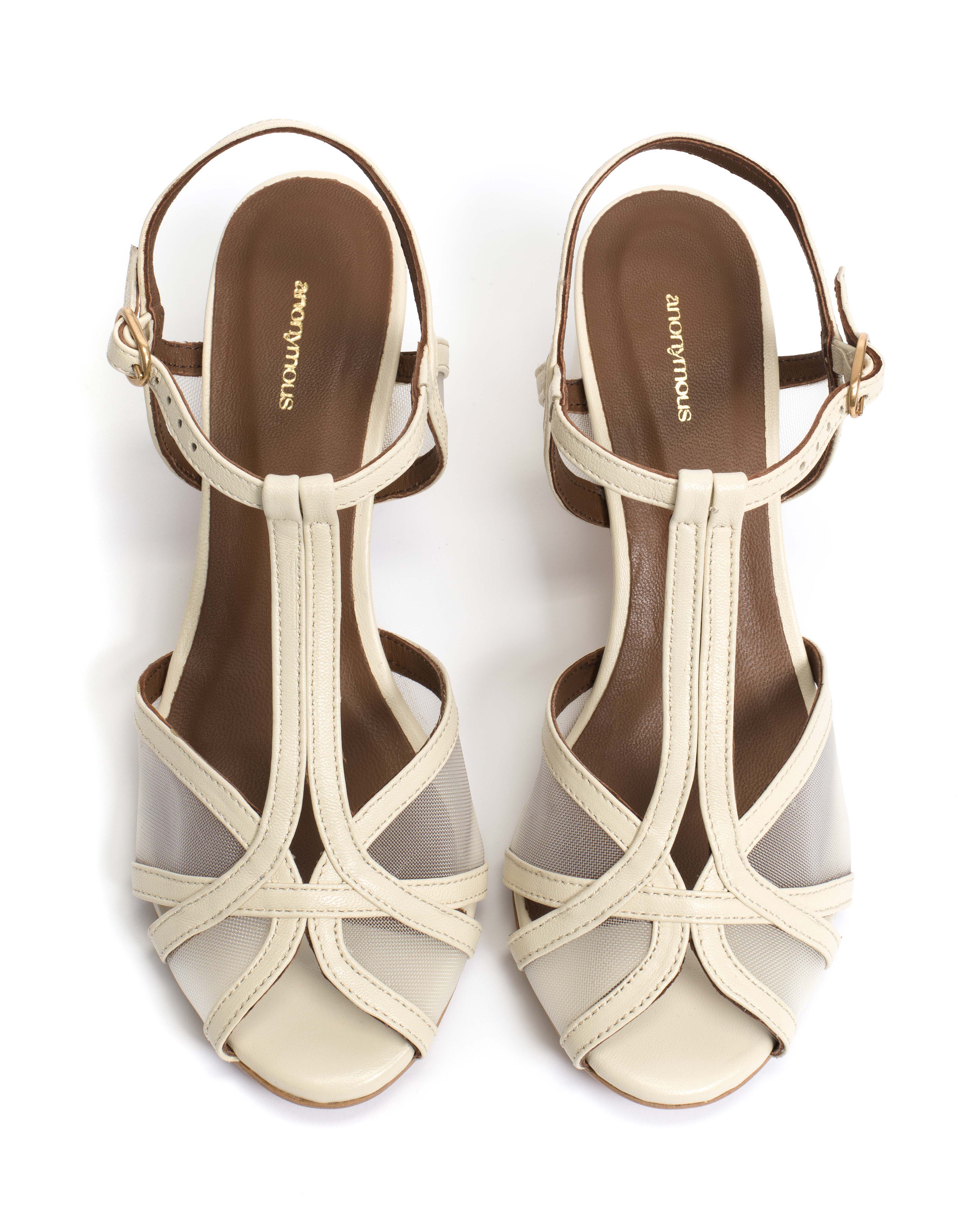 Therese 55 mesh Shiny lamb & mesh White sand