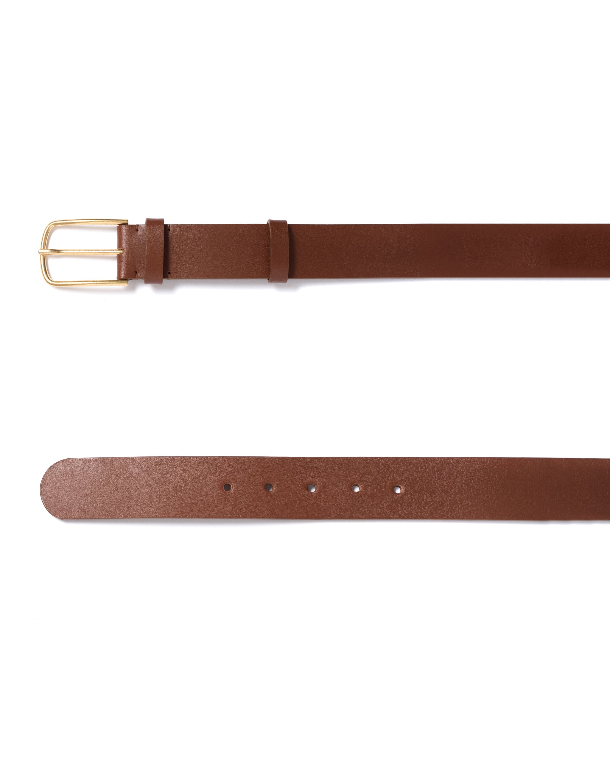 Whane simple unisex leather belt Vegetable tanned calf Chestnut & gold buckle - Anonymous Copenhagen