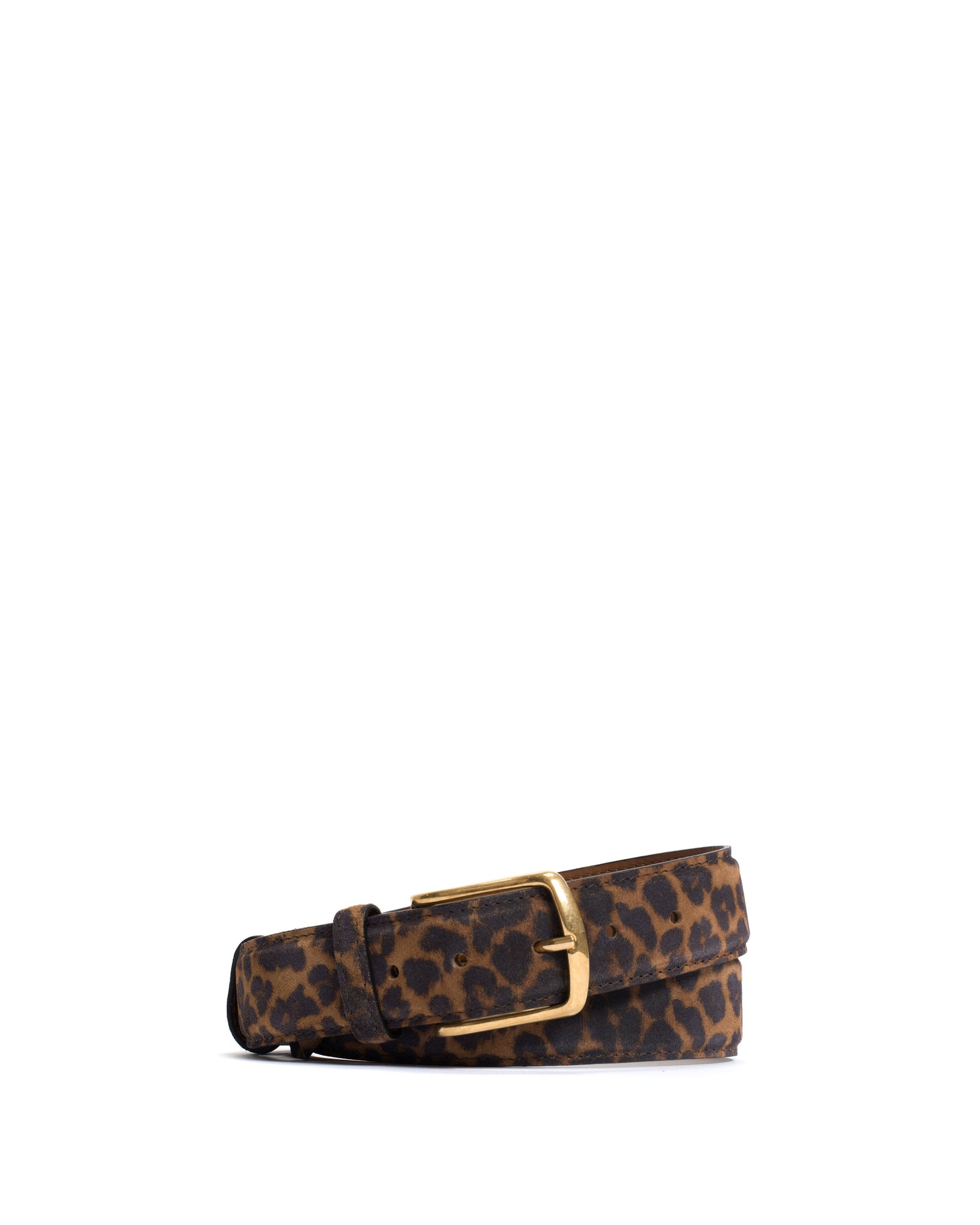 Quinn classic unisex leather belt Calf suede print Leopard & gold buckle - Anonymous Copenhagen