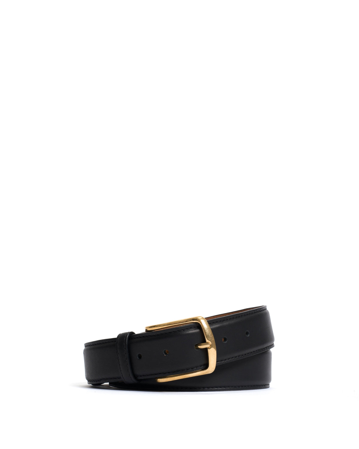 Quinn classic unisex leather belt Soft calf & metal Black & gold buckle