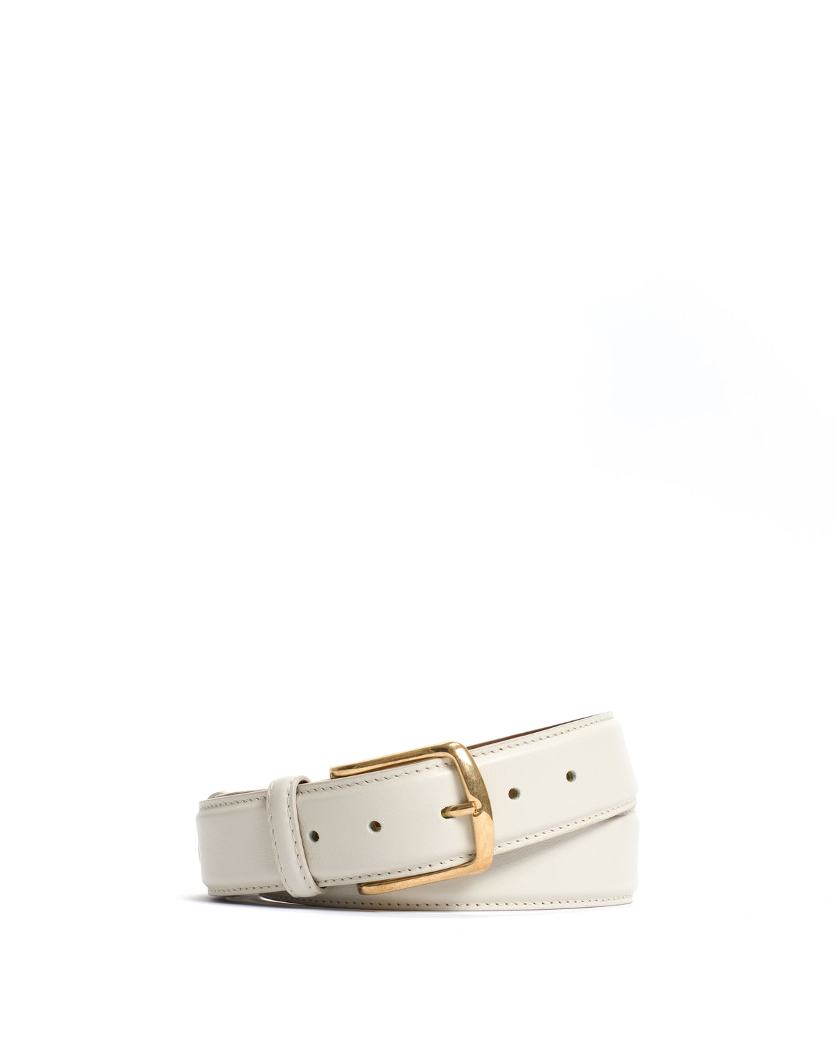 Quinn classic unisex leather belt Soft calf & metal Milk white & gold buckle