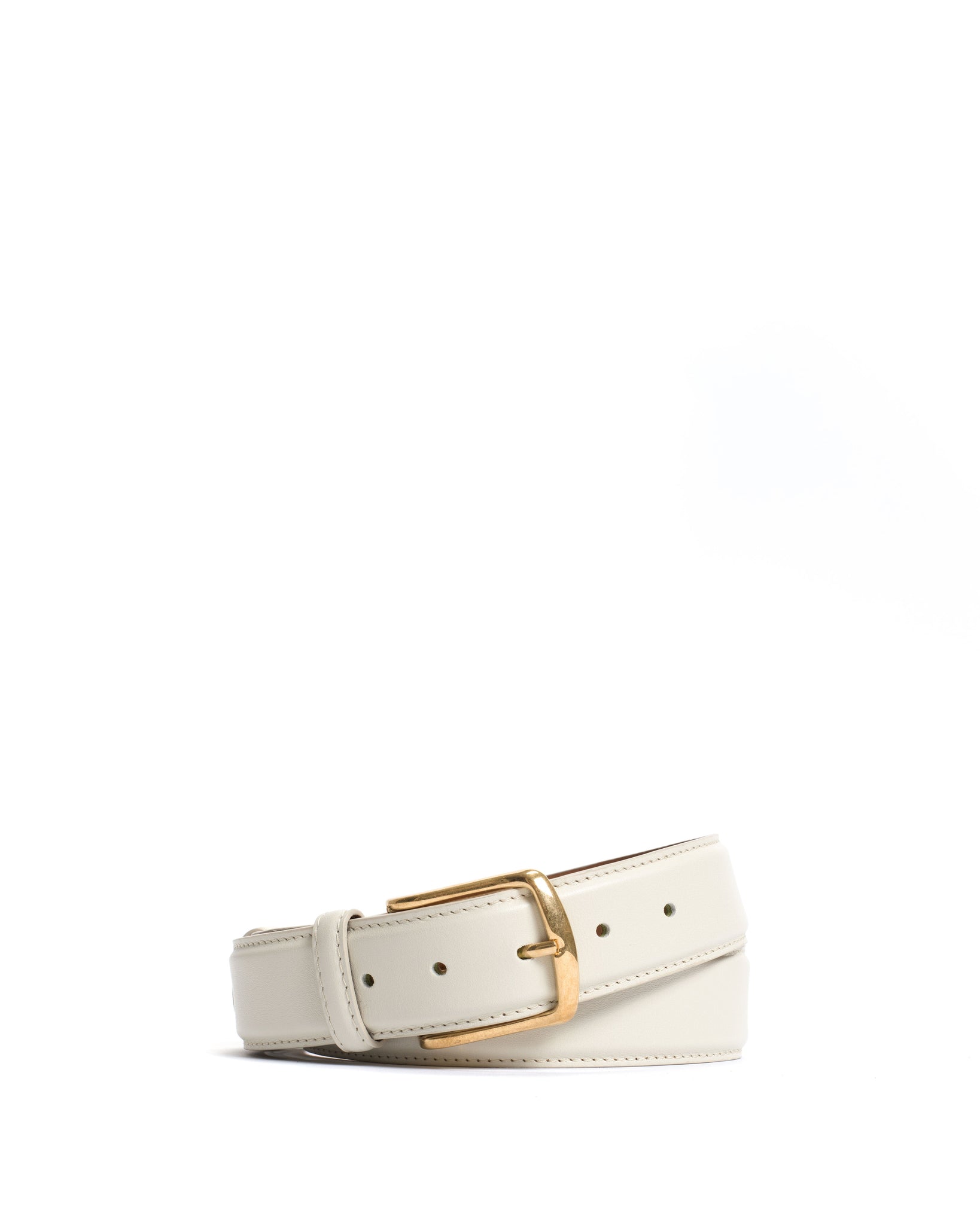 Quinn classic unisex leather belt Soft calf Milk white & gold buckle - Anonymous Copenhagen