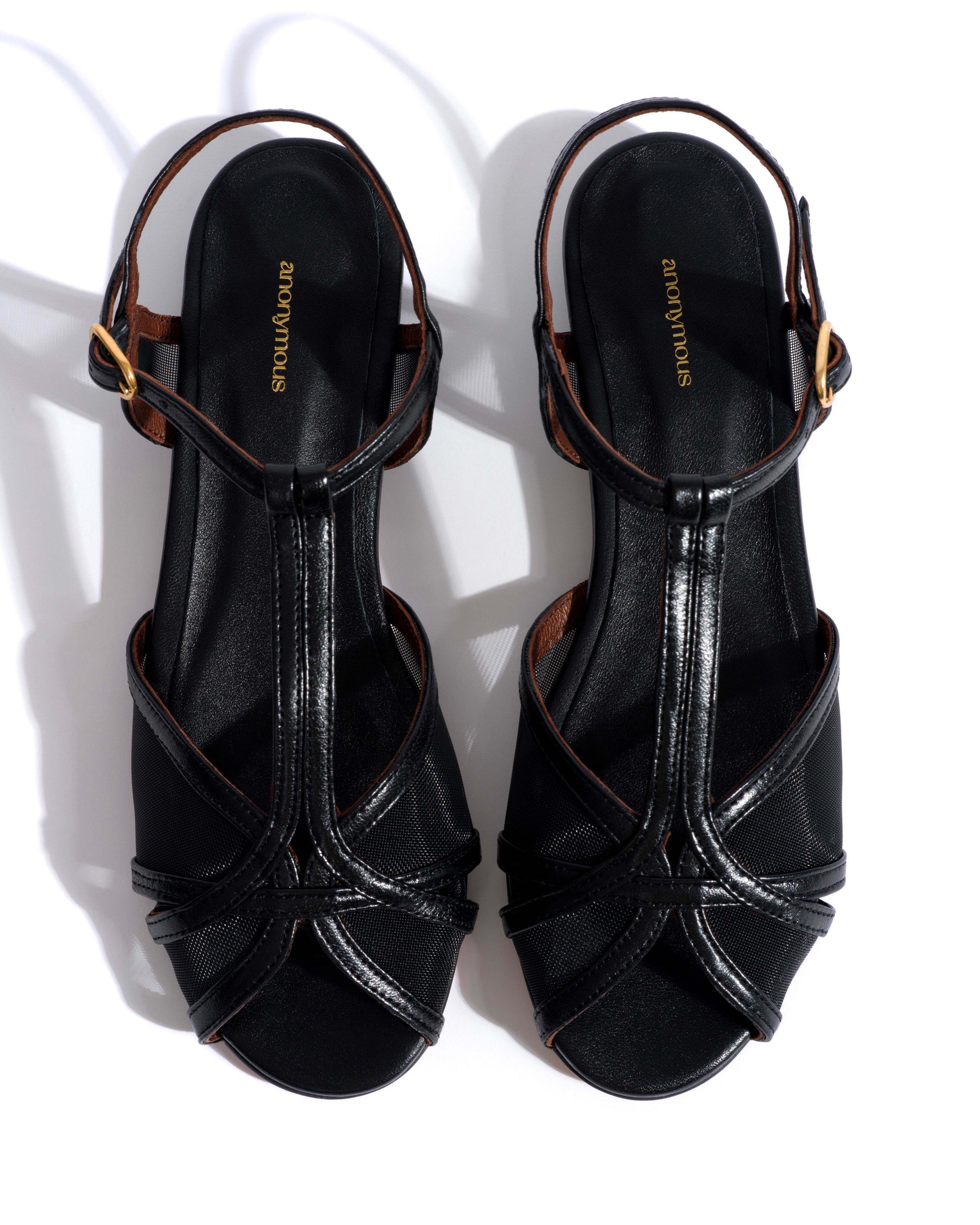 Therese 20 mesh Shiny lamb & mesh Black - Anonymous Copenhagen Flat sandals