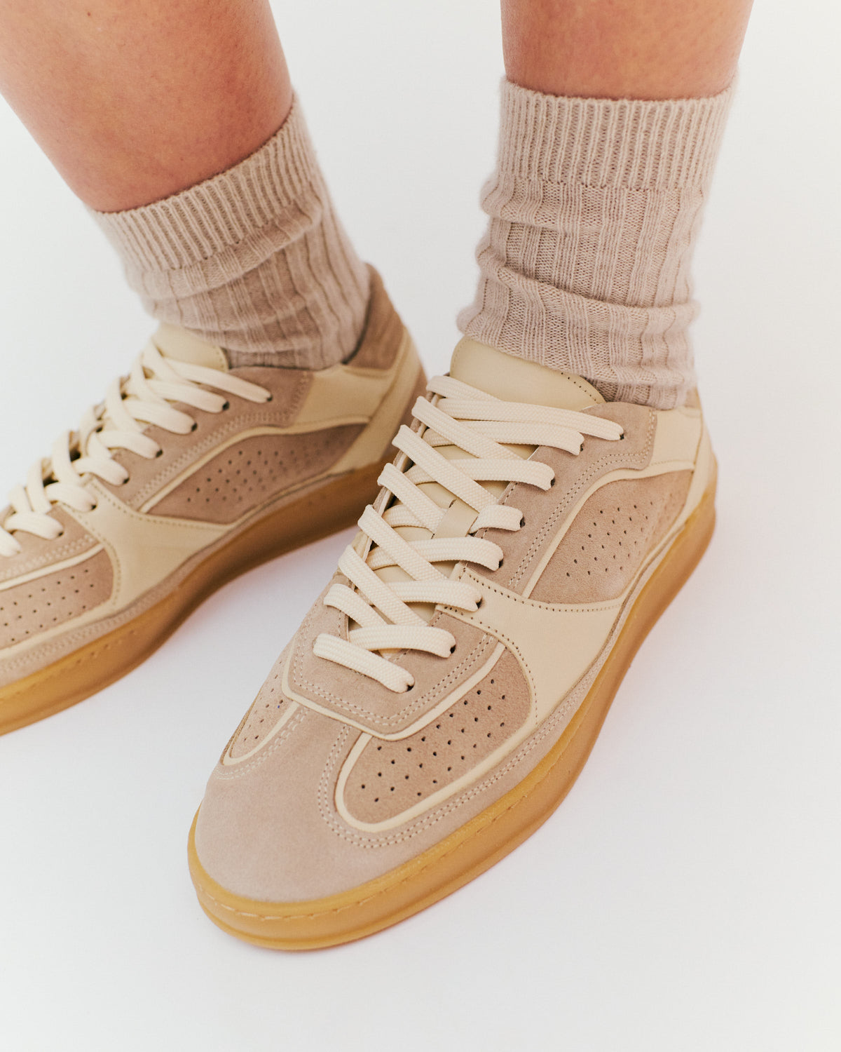 Dabbie Calf suede & soft calf dual & tri color White sand