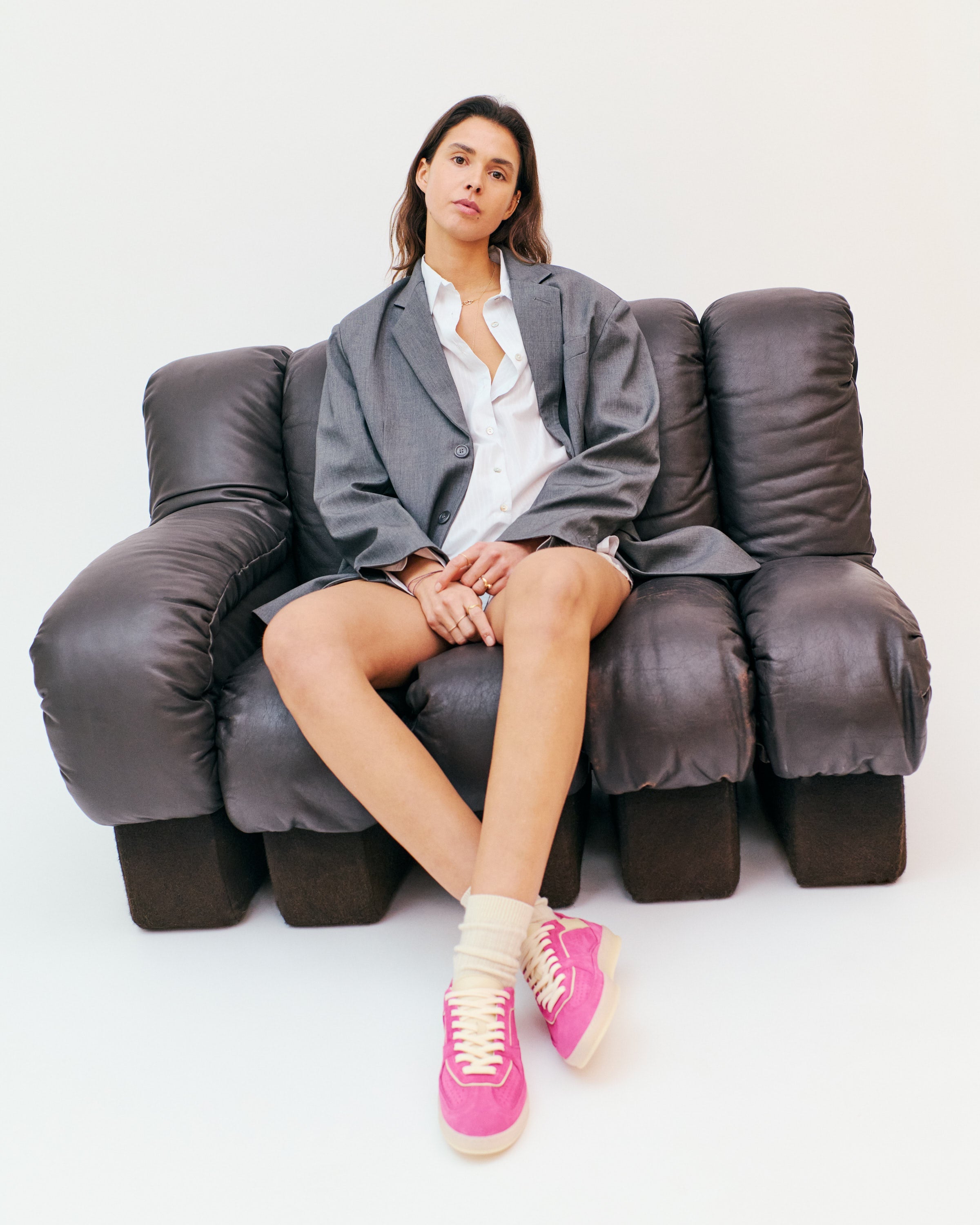 Dabbie Calf suede & sleek leather Raspberry sorbet & white sand