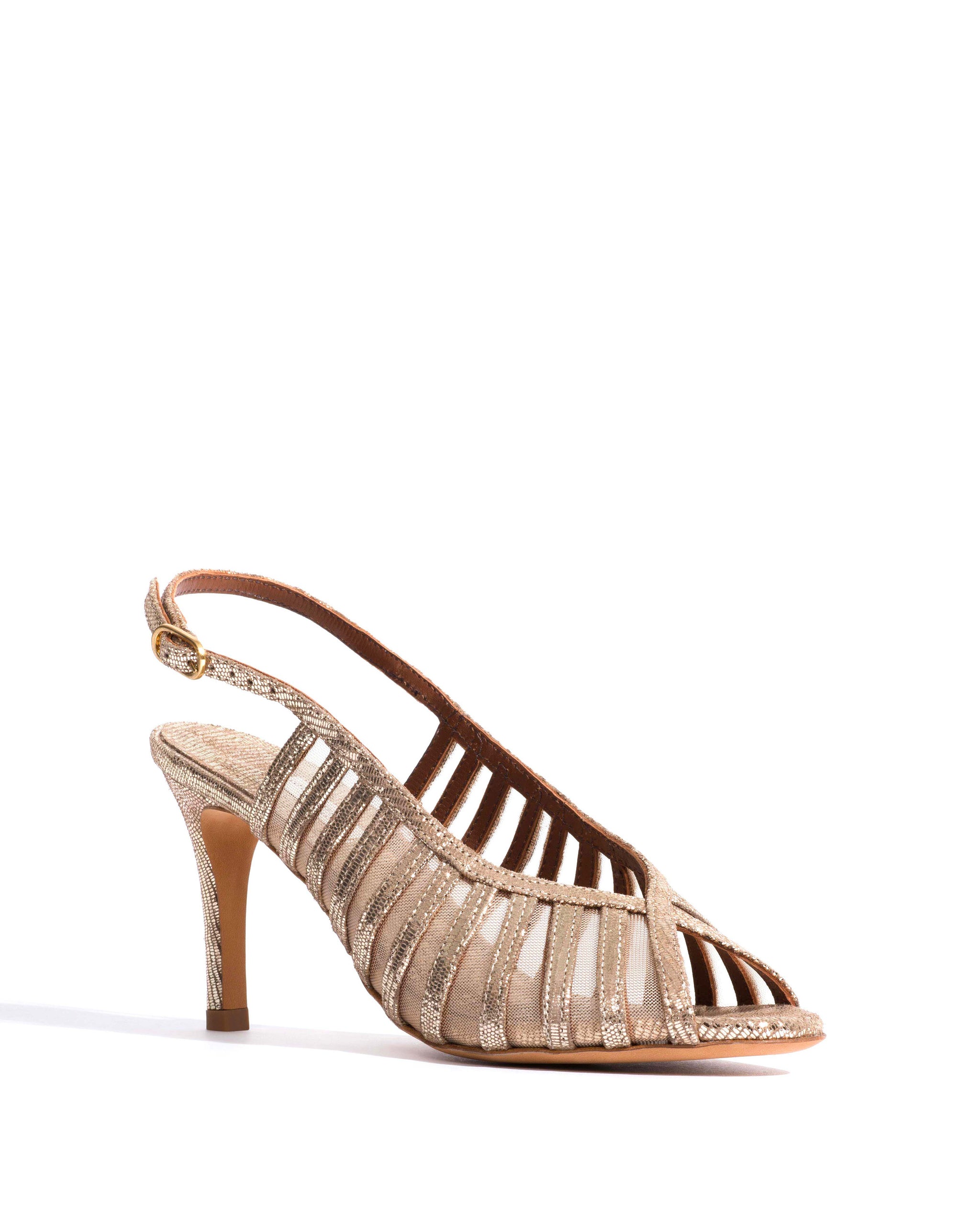 Carminho 75 mesh Lizard metallic goat & mesh Vintage champagne & gold - Anonymous Copenhagen Heels