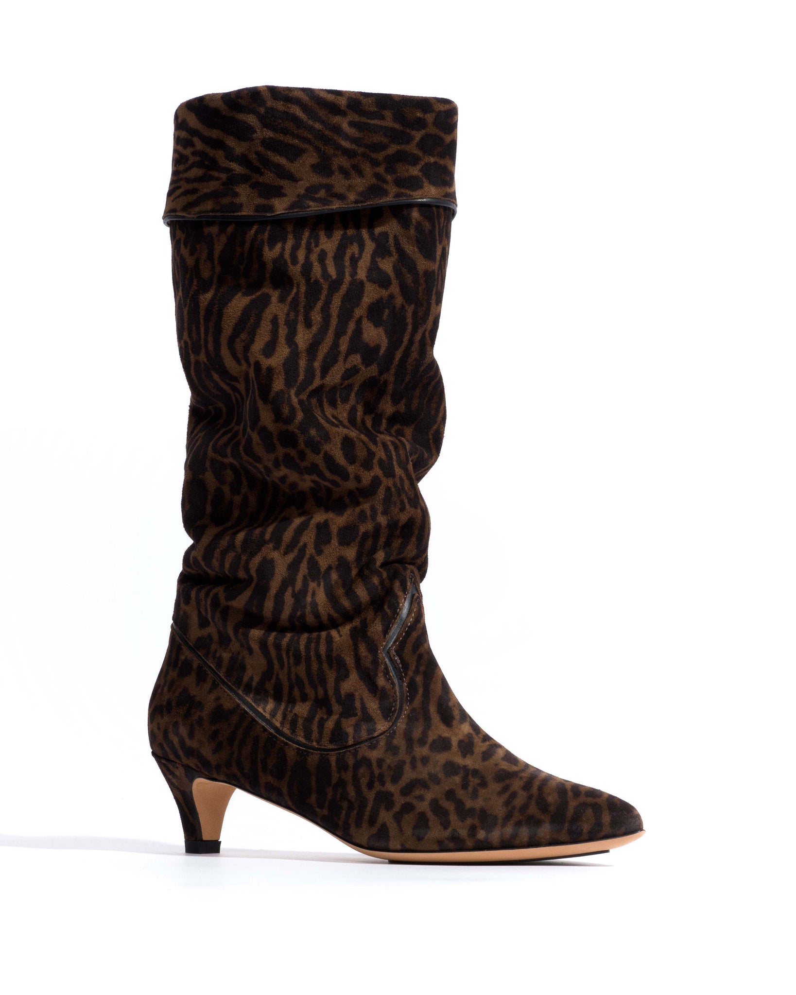 Hillerie 40 stiletto Calf suede print & sleek leather Jaguar & black - Anonymous Copenhagen High shaft boots