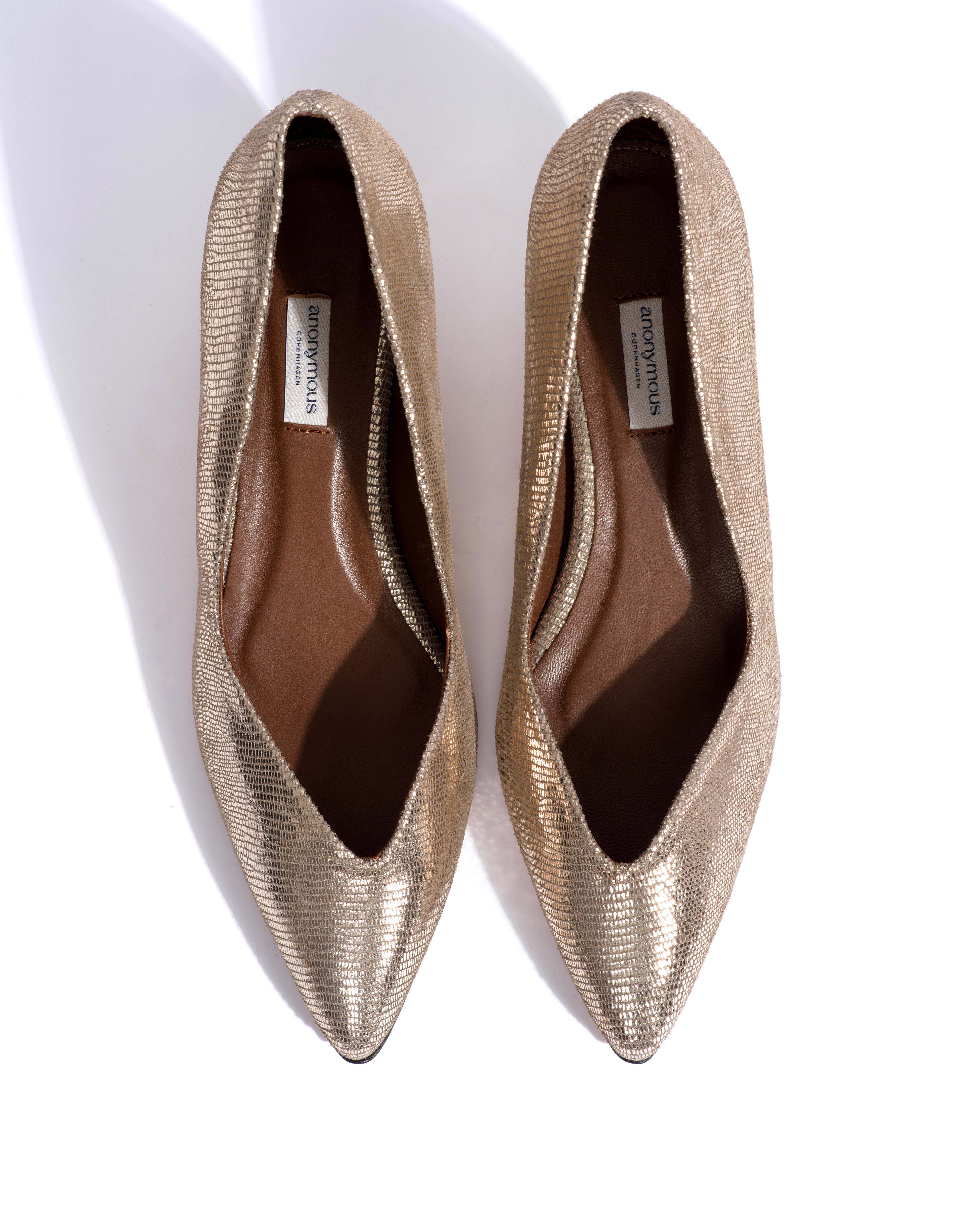 Trini 40 stiletto Lizard metallic goat Vintage champagne