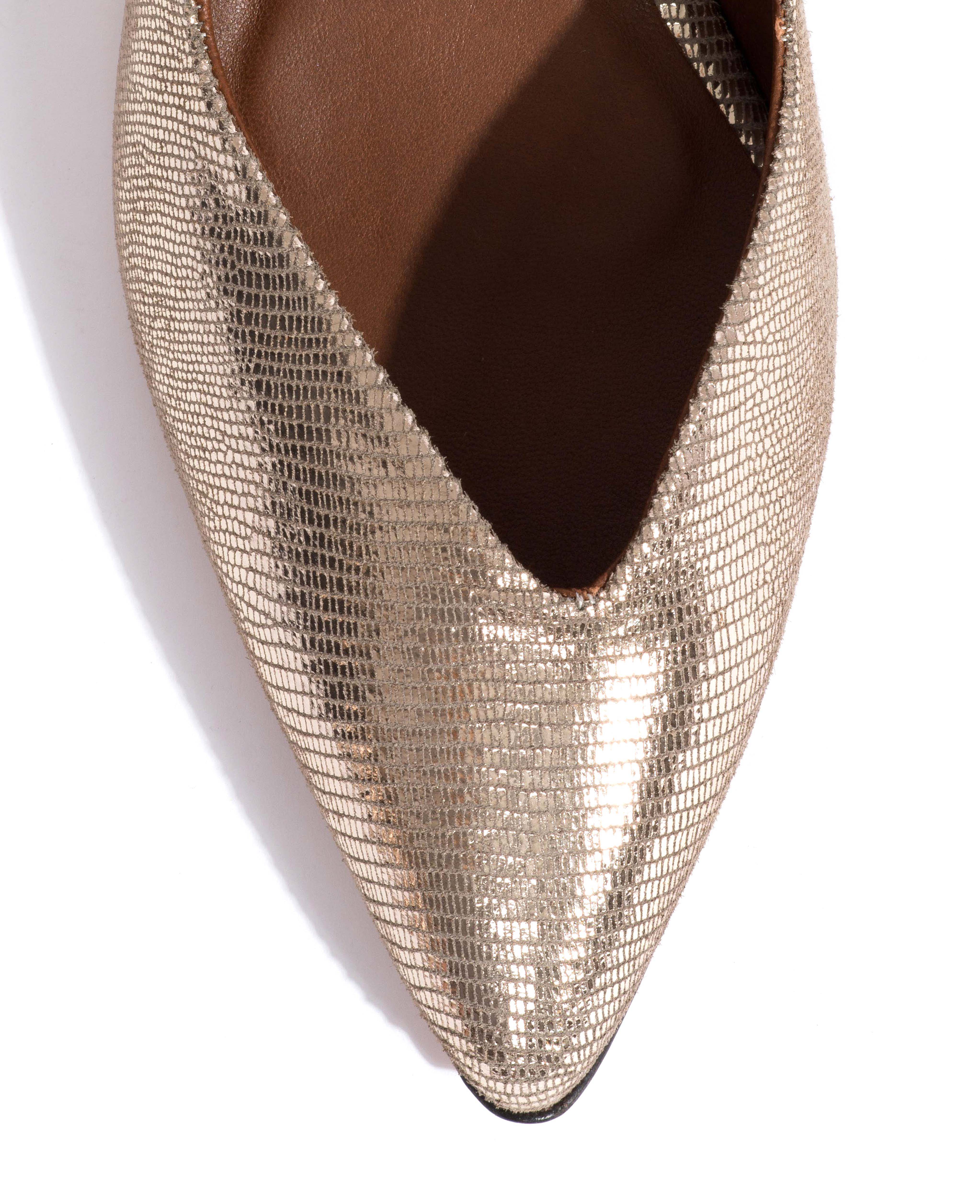 Trini 40 stiletto Lizard metallic goat Vintage champagne