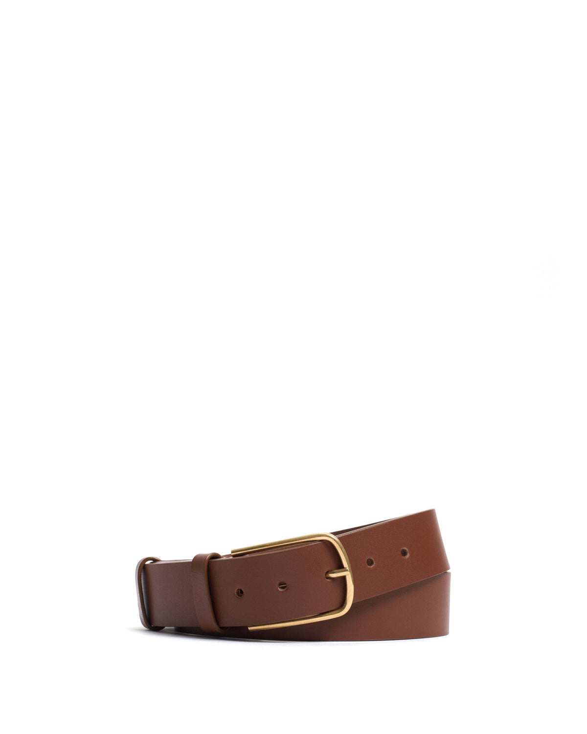 Whane simple unisex leather belt Vegetable tanned calf & metal Chestnut & gold buckle