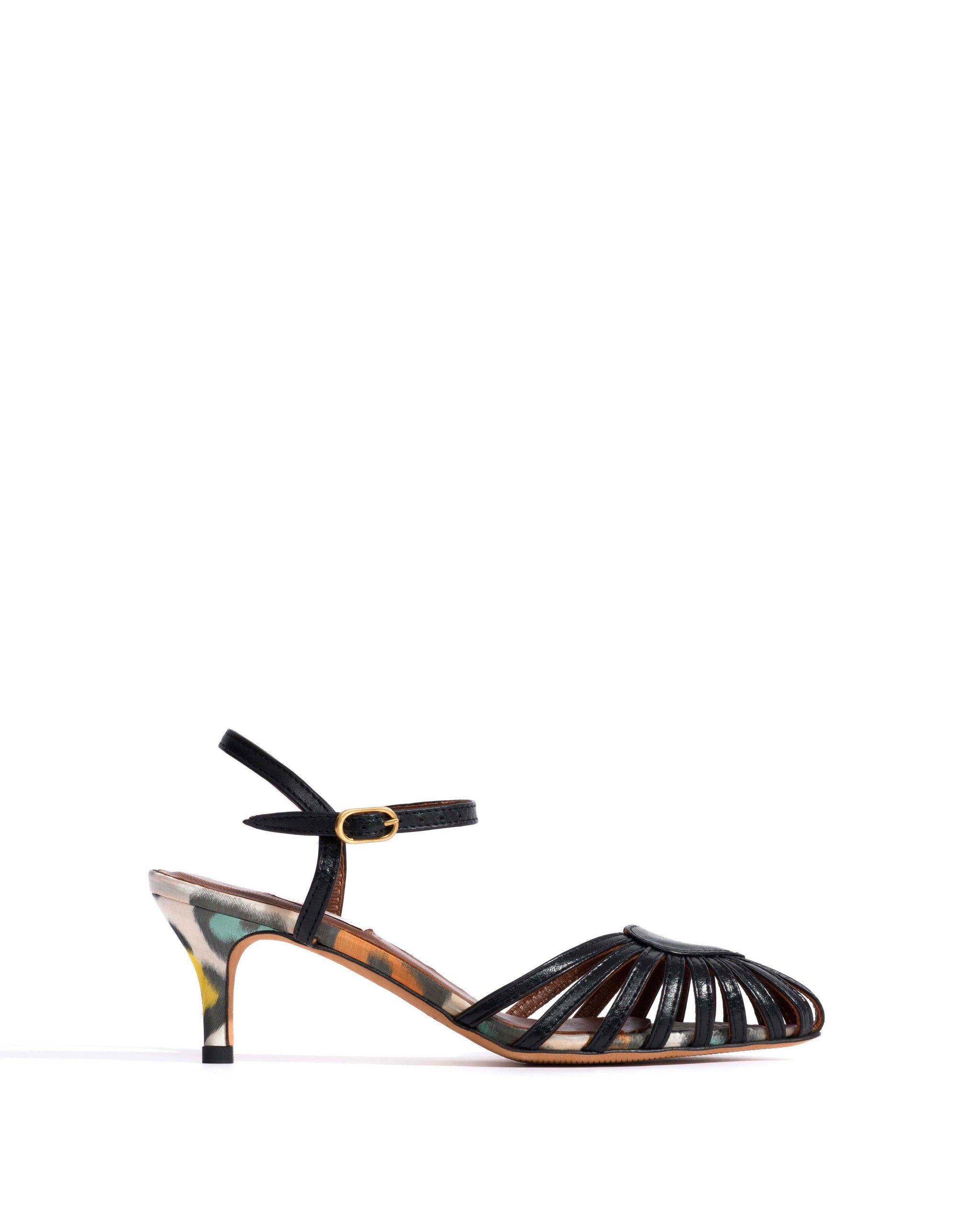 Keesha 55 Shiny lamb & satin print Black & multicolor leopard - Anonymous Copenhagen Heels