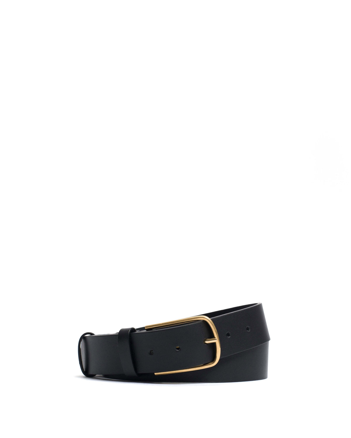 Whane simple unisex leather belt Vegetable tanned calf & metal Black & gold buckle