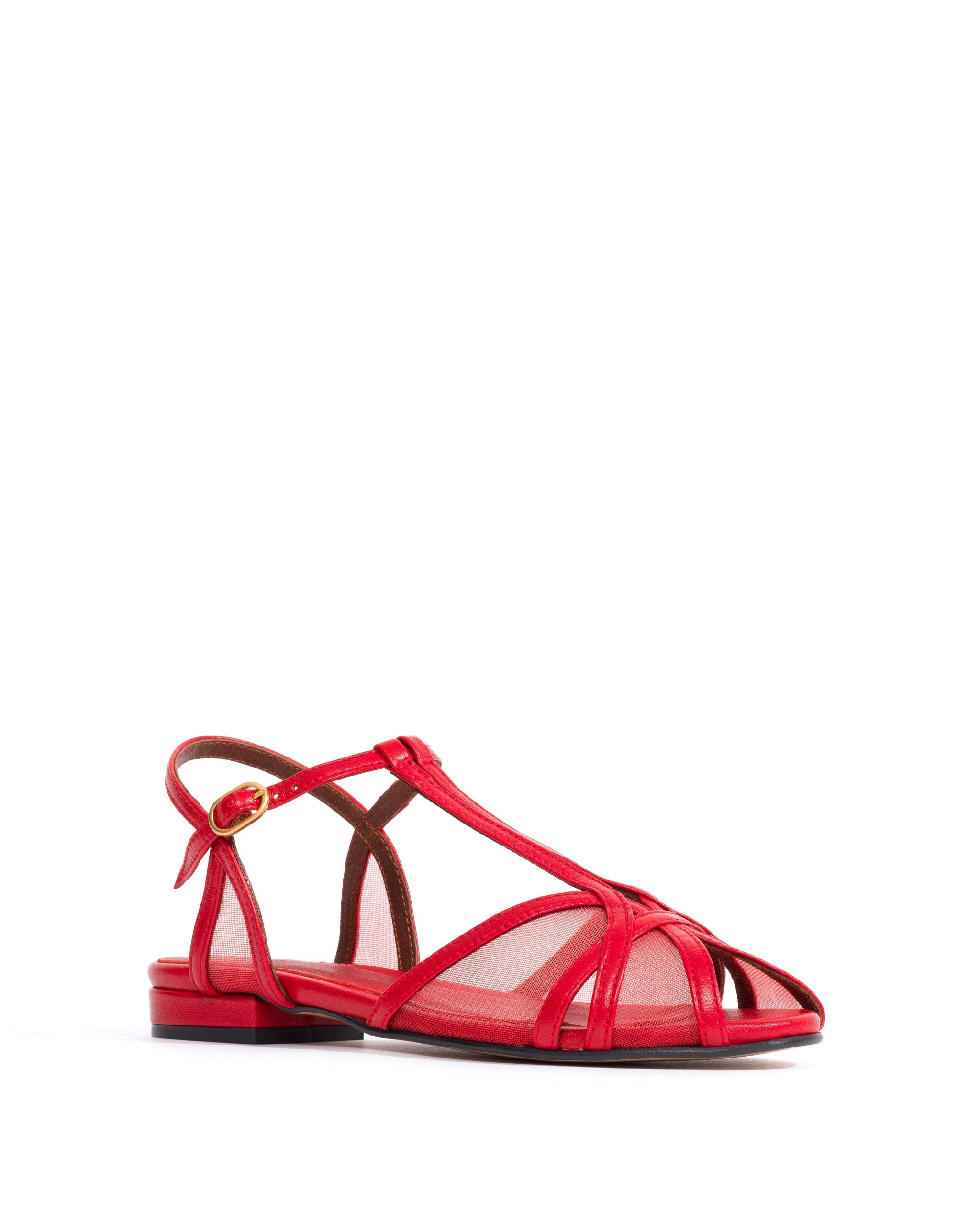 Therese 20 mesh Shiny lamb & mesh Ruby red - Anonymous Copenhagen Flat sandals