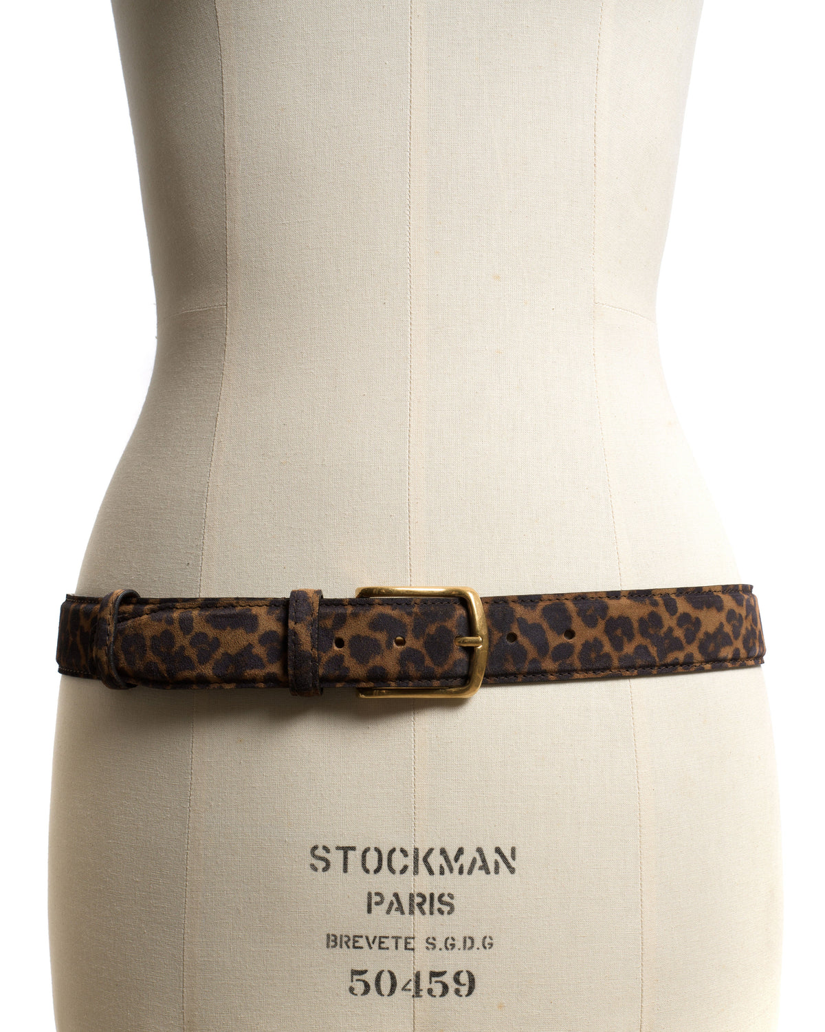 Quinn classic unisex leather belt Calf suede print & metal Leopard & gold buckle