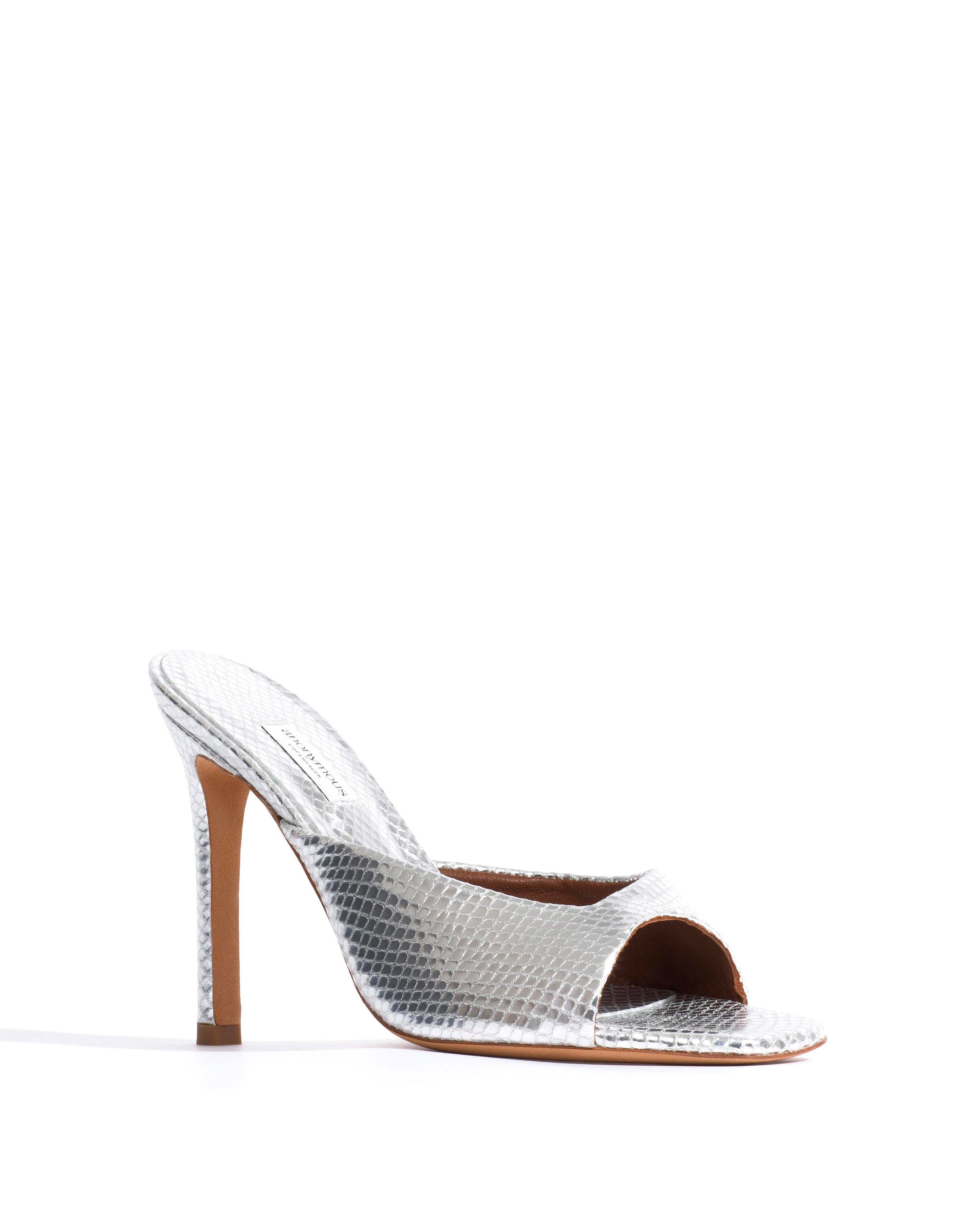 Mazy 100 Snake metallic calf Silver - Anonymous Copenhagen Heels