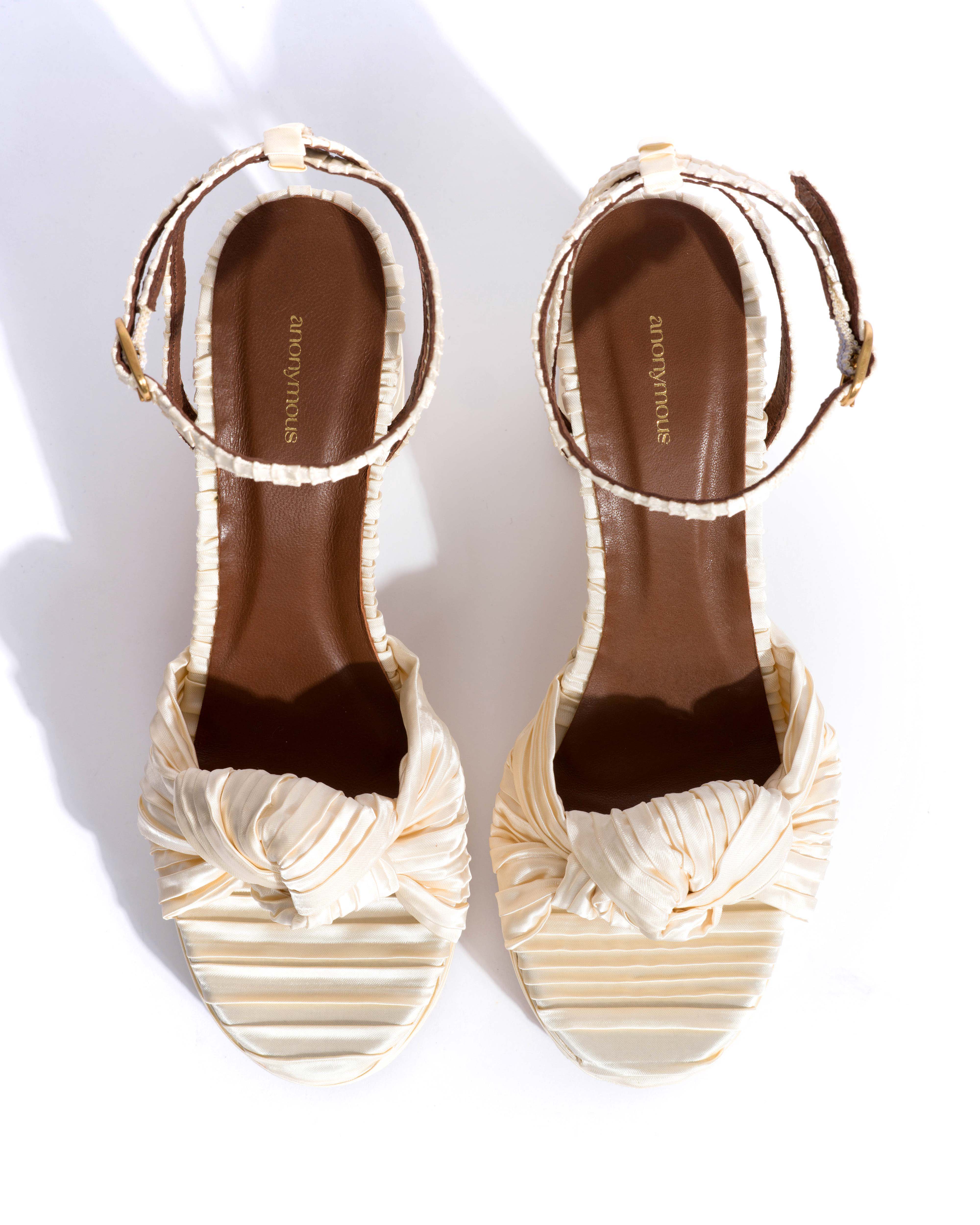 Aliza 85 platform Pleated satin Creamy white