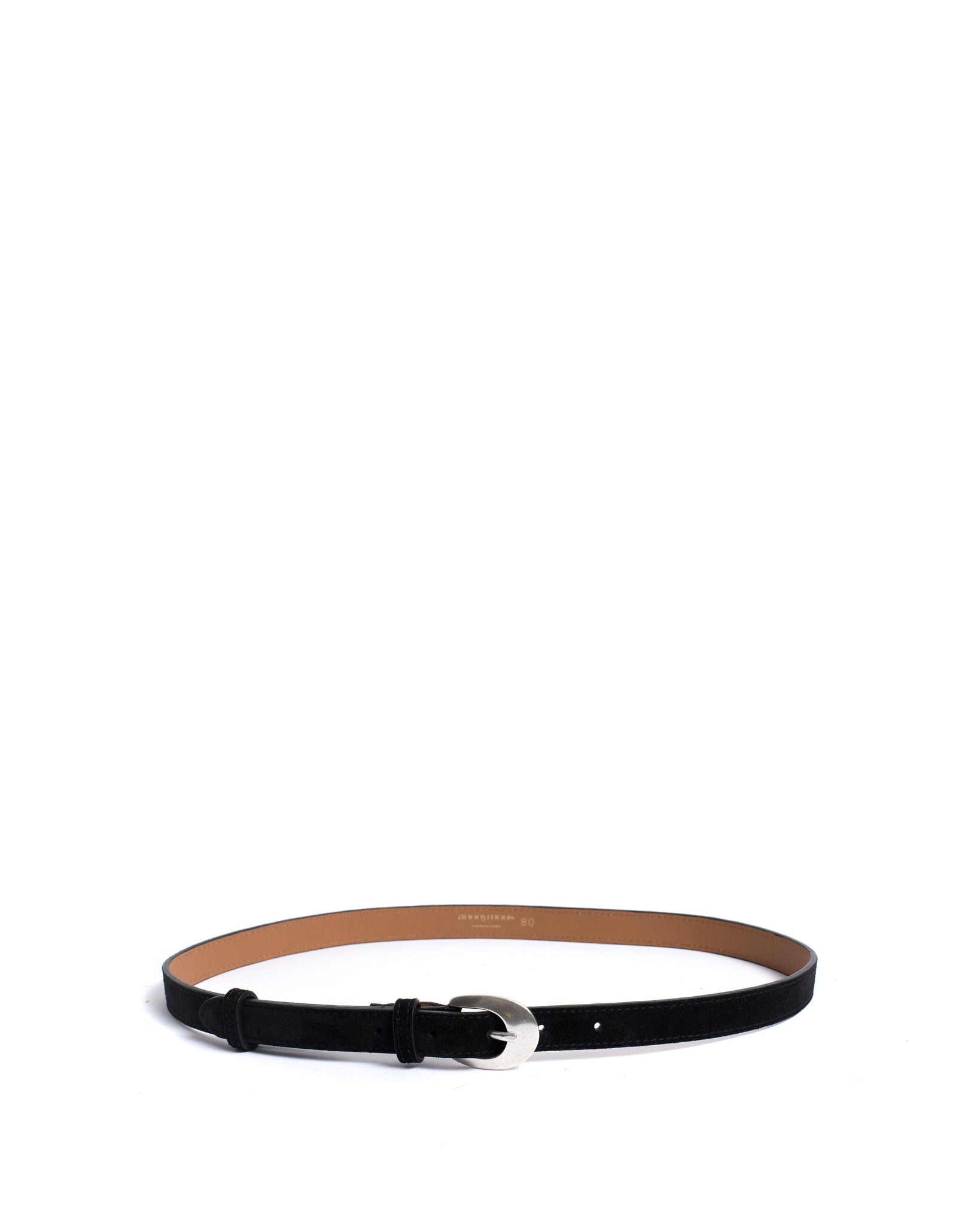 Aris unisex leather belt Calf suede Black & silver buckle - Anonymous Copenhagen