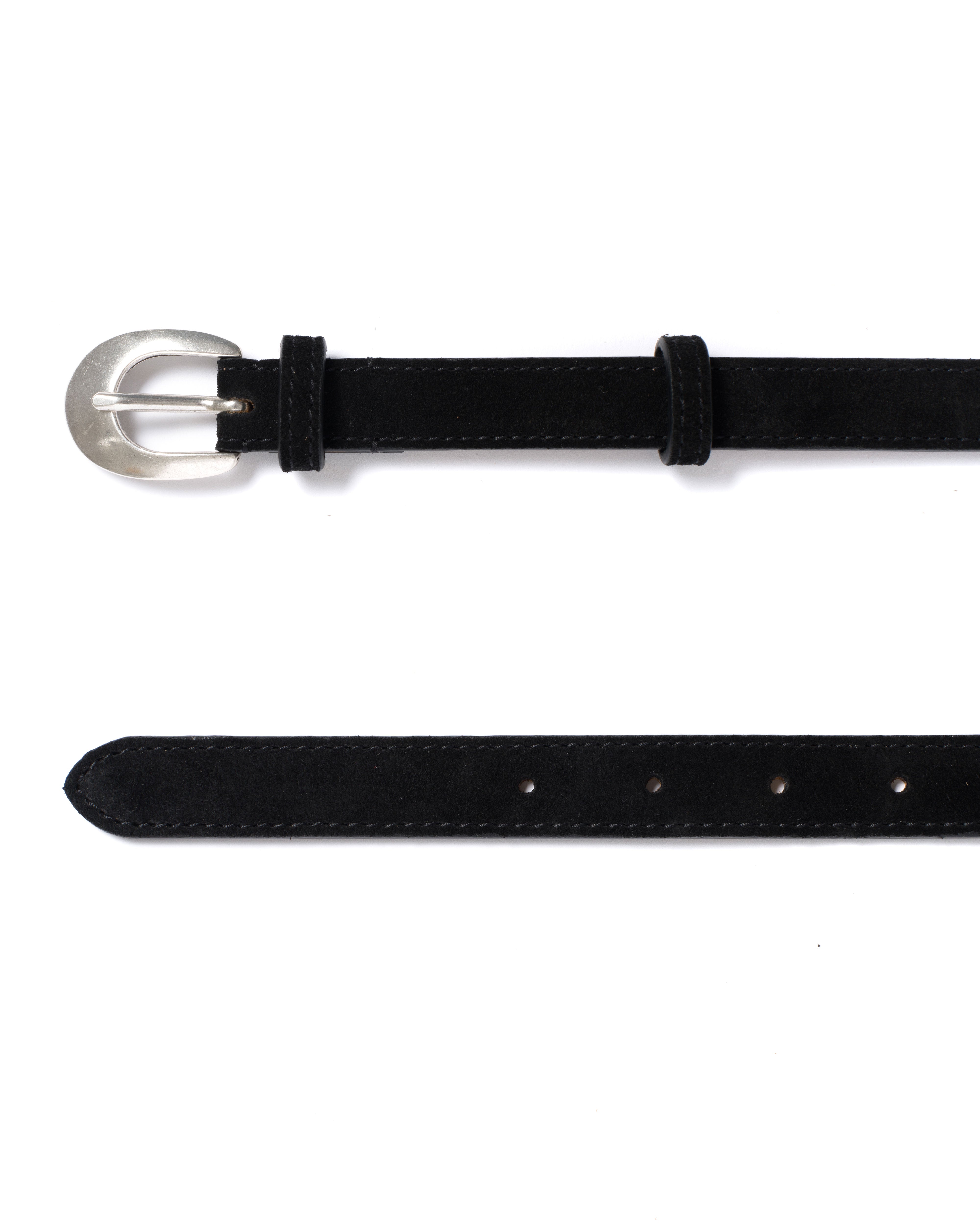 Aris unisex leather belt Calf suede Black & silver buckle