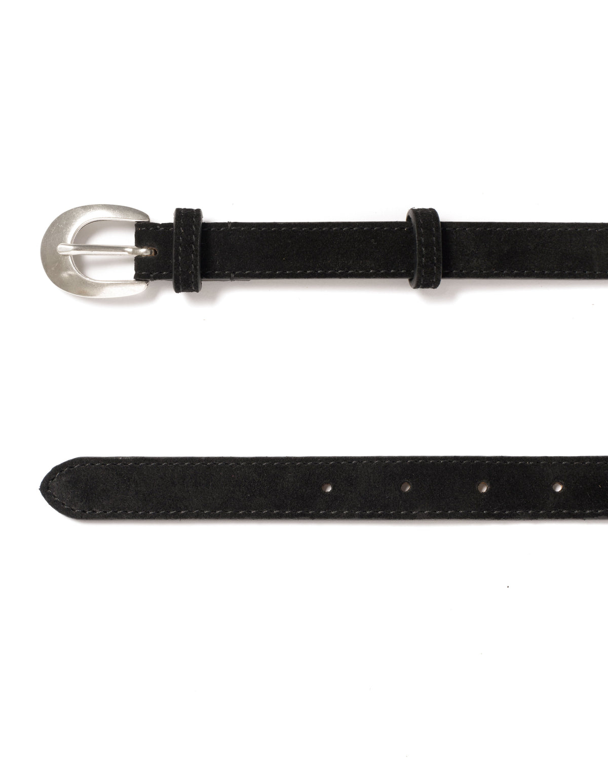 Aris unisex leather belt Calf suede & metal Black & silver buckle