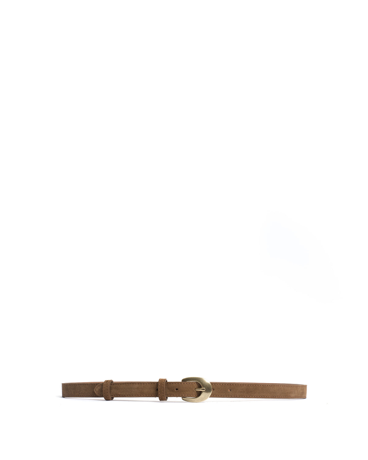 Aris unisex leather belt Calf suede & metal Cinnamon & gold buckle