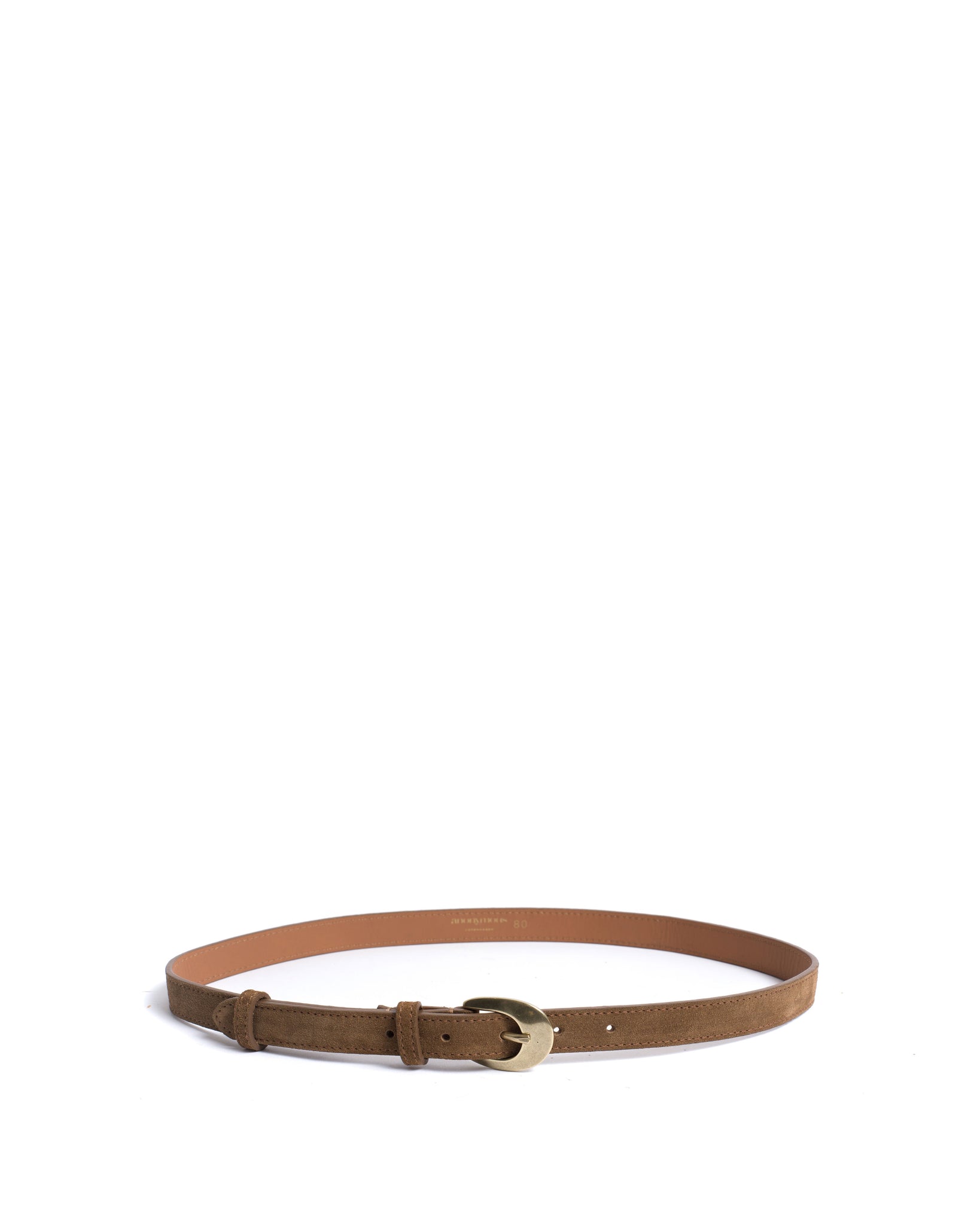 Aris unisex leather belt Calf suede Cinnamon & gold buckle - Anonymous Copenhagen