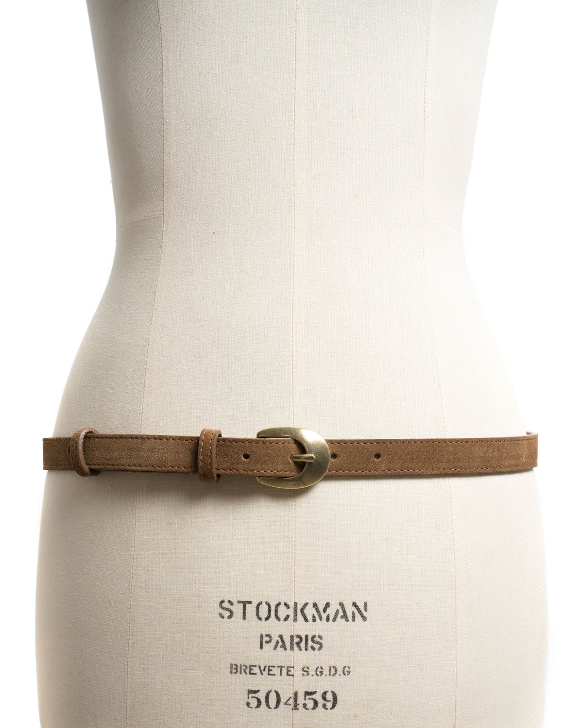 Aris unisex leather belt Calf suede & metal Cinnamon & gold buckle