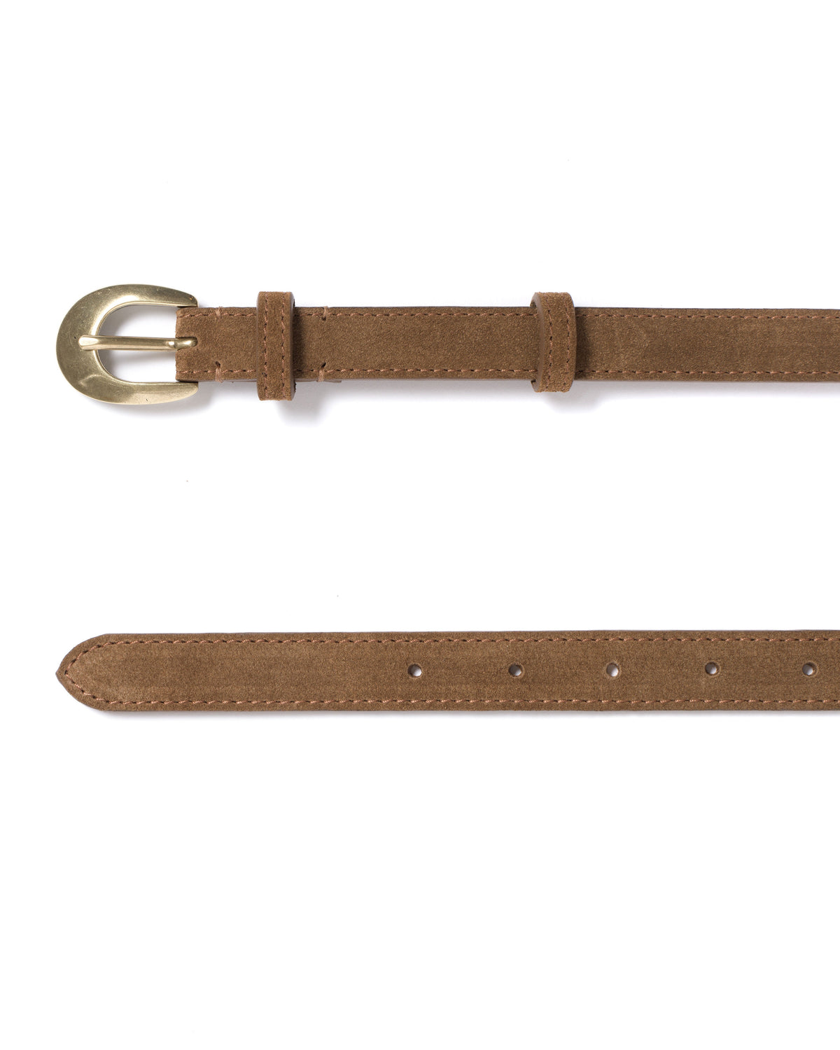 Aris unisex leather belt Calf suede & metal Cinnamon & gold buckle