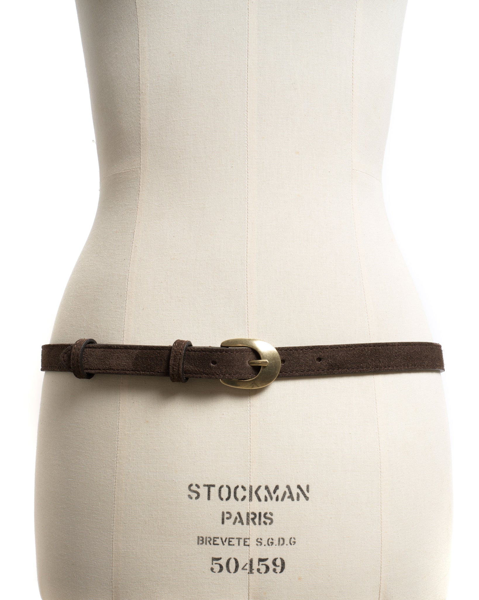 Aris unisex leather belt Calf suede Coffee brown & gold buckle - Anonymous Copenhagen