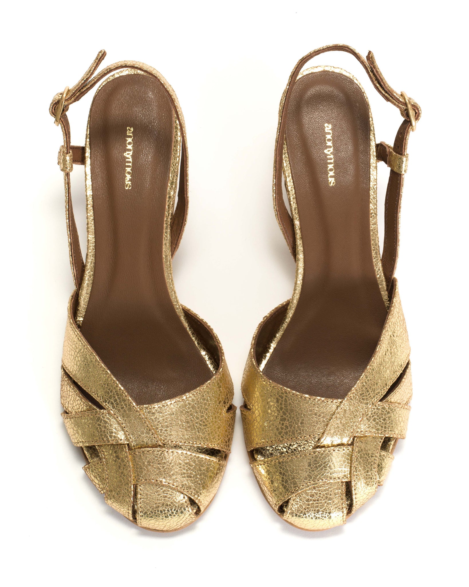 Banie 50 stiletto Crackled metallic goat Gold