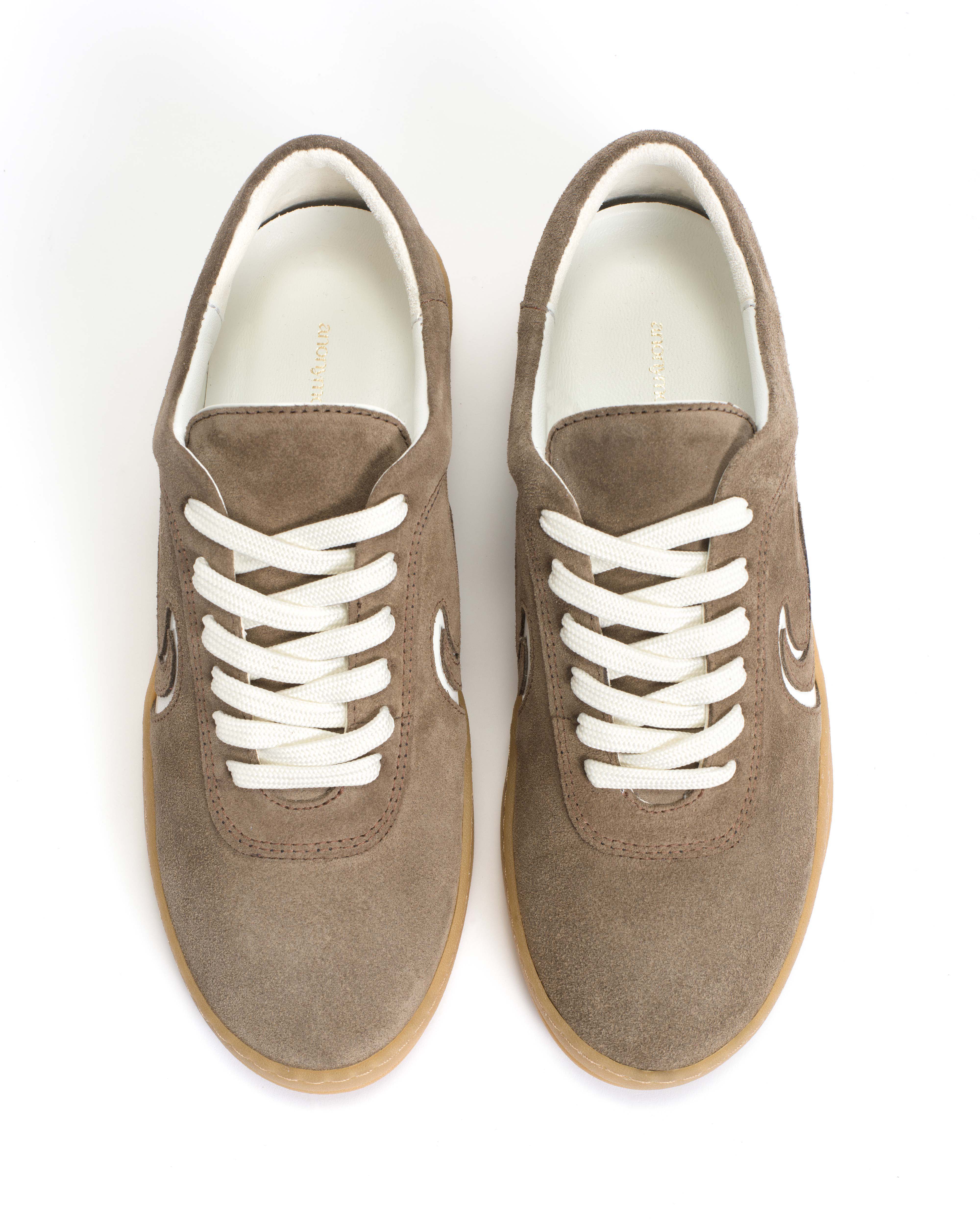 Blaire Calf suede & polished soft calf Mushroom & sand white
