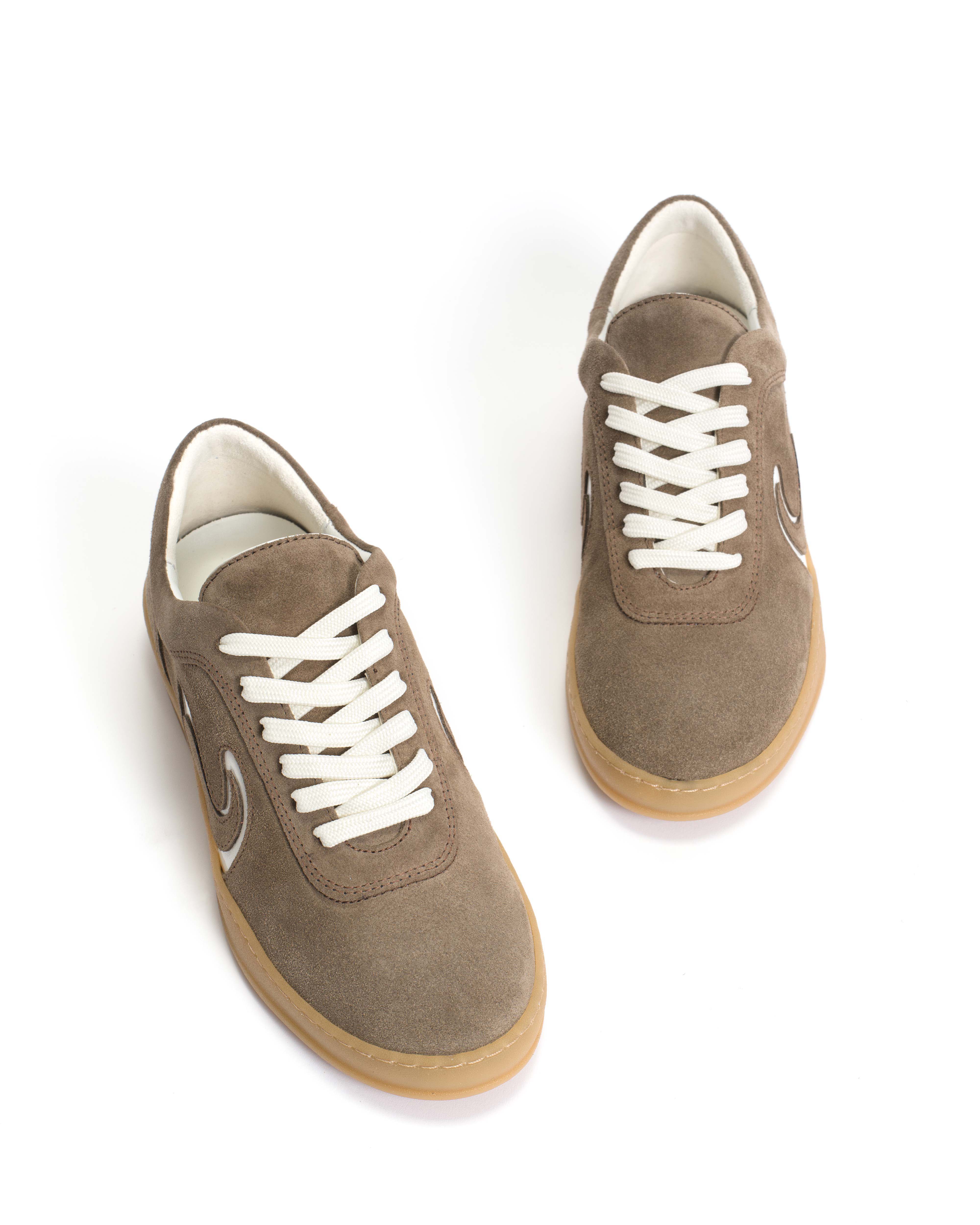 Blaire Calf suede & polished soft calf Mushroom & sand white