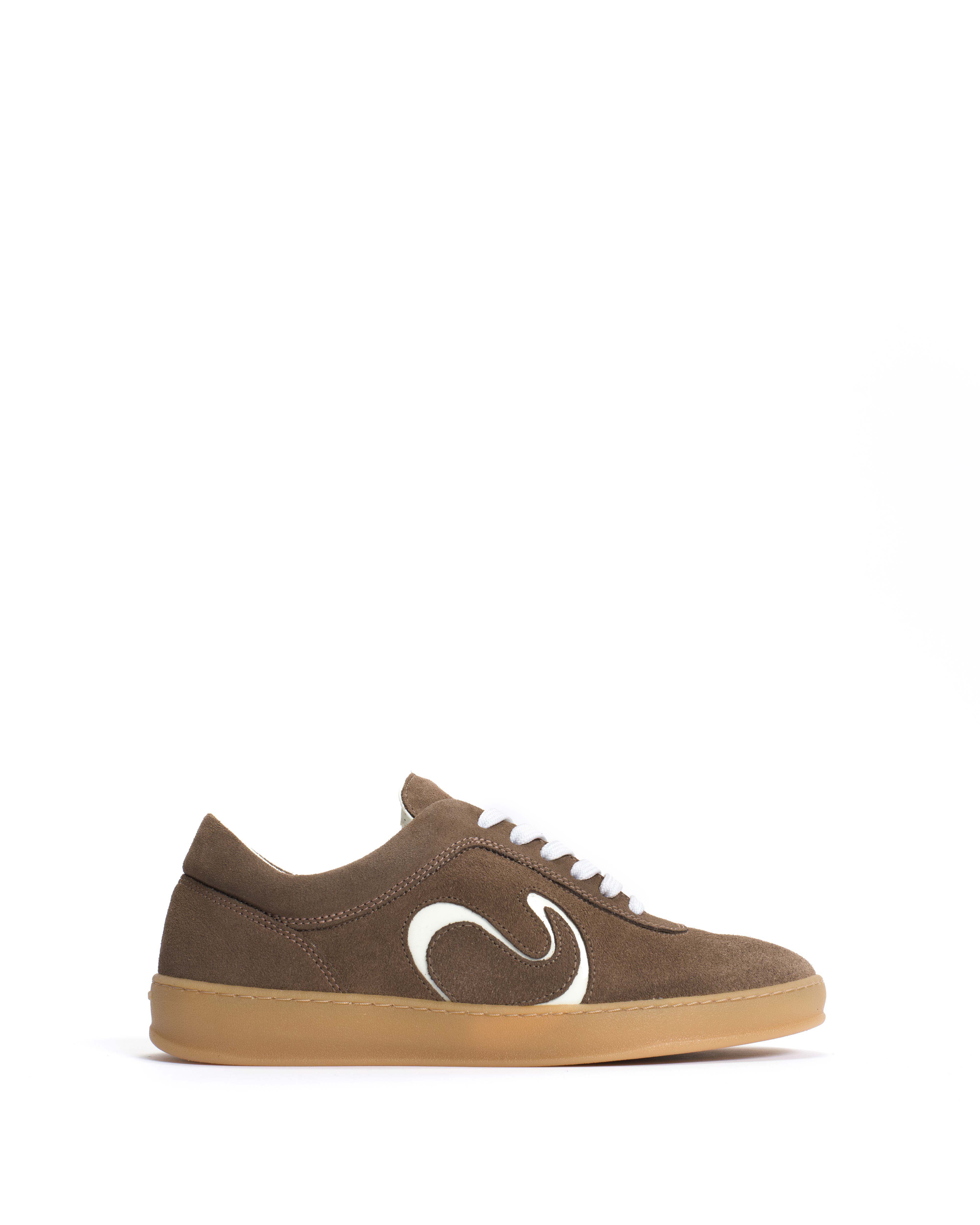 Blaire Calf suede & polished soft calf Dark taupe & white sand
