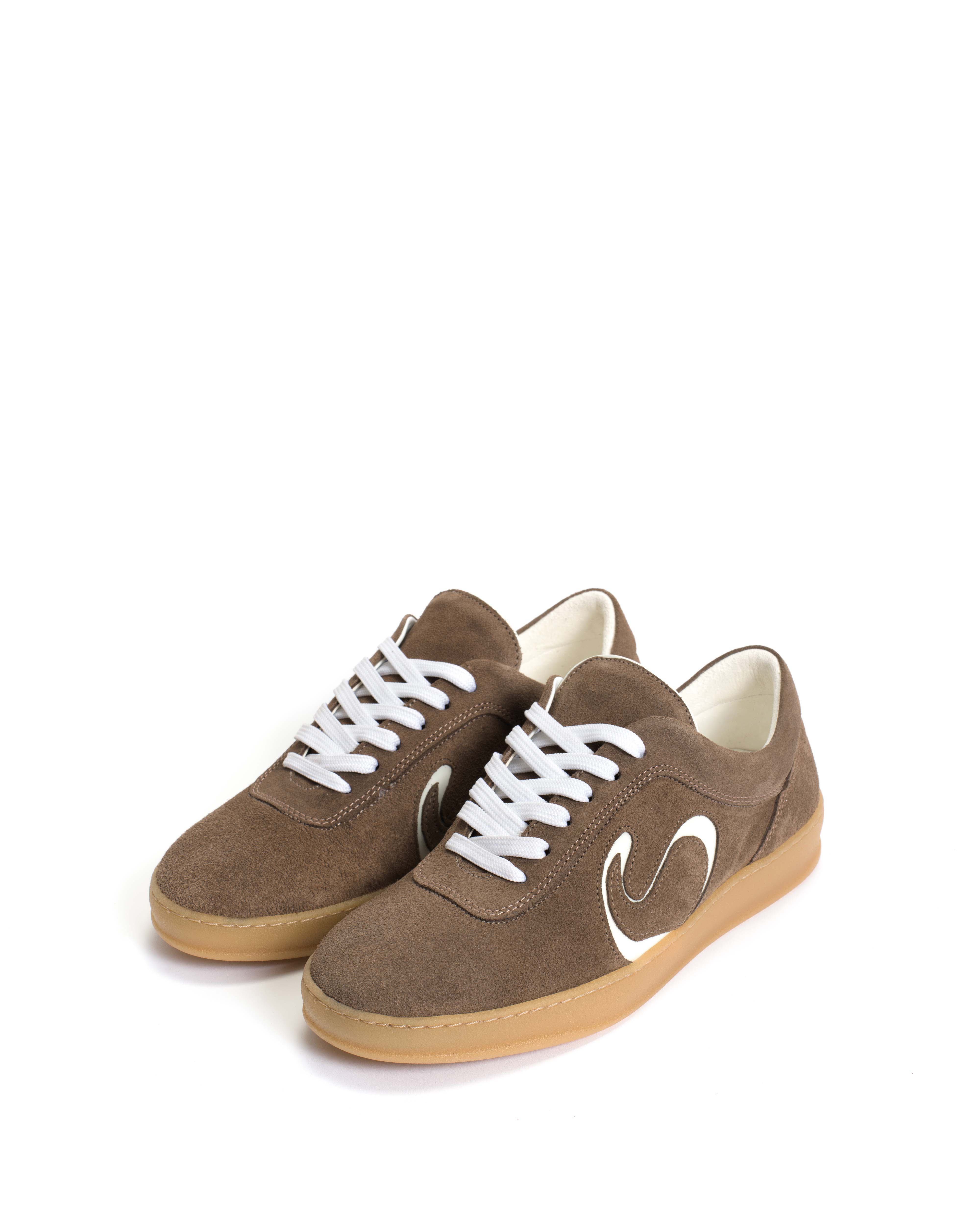 Blaire Calf suede & polished soft calf Dark taupe & white sand