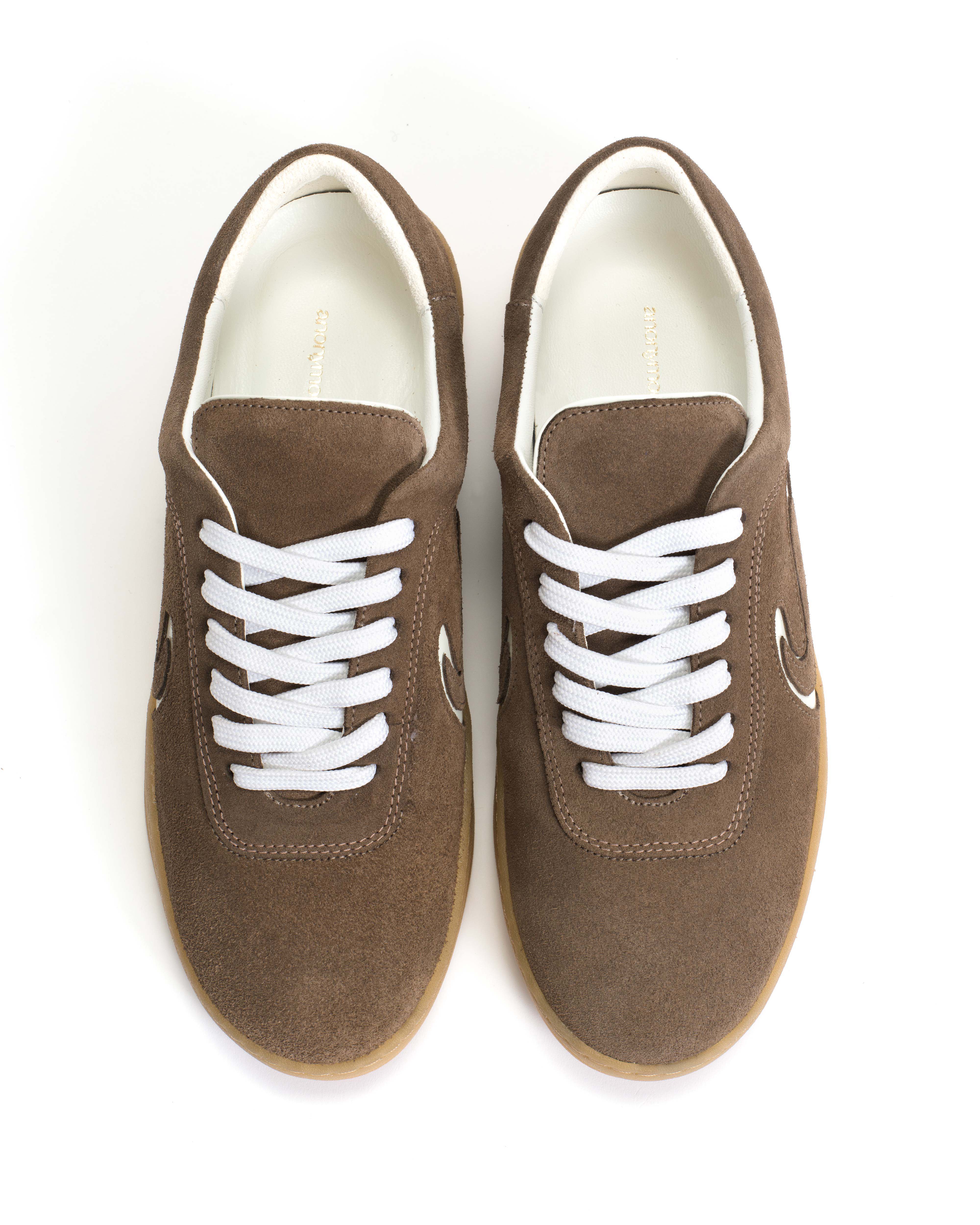 Blaire Calf suede & polished soft calf Dark taupe & white sand