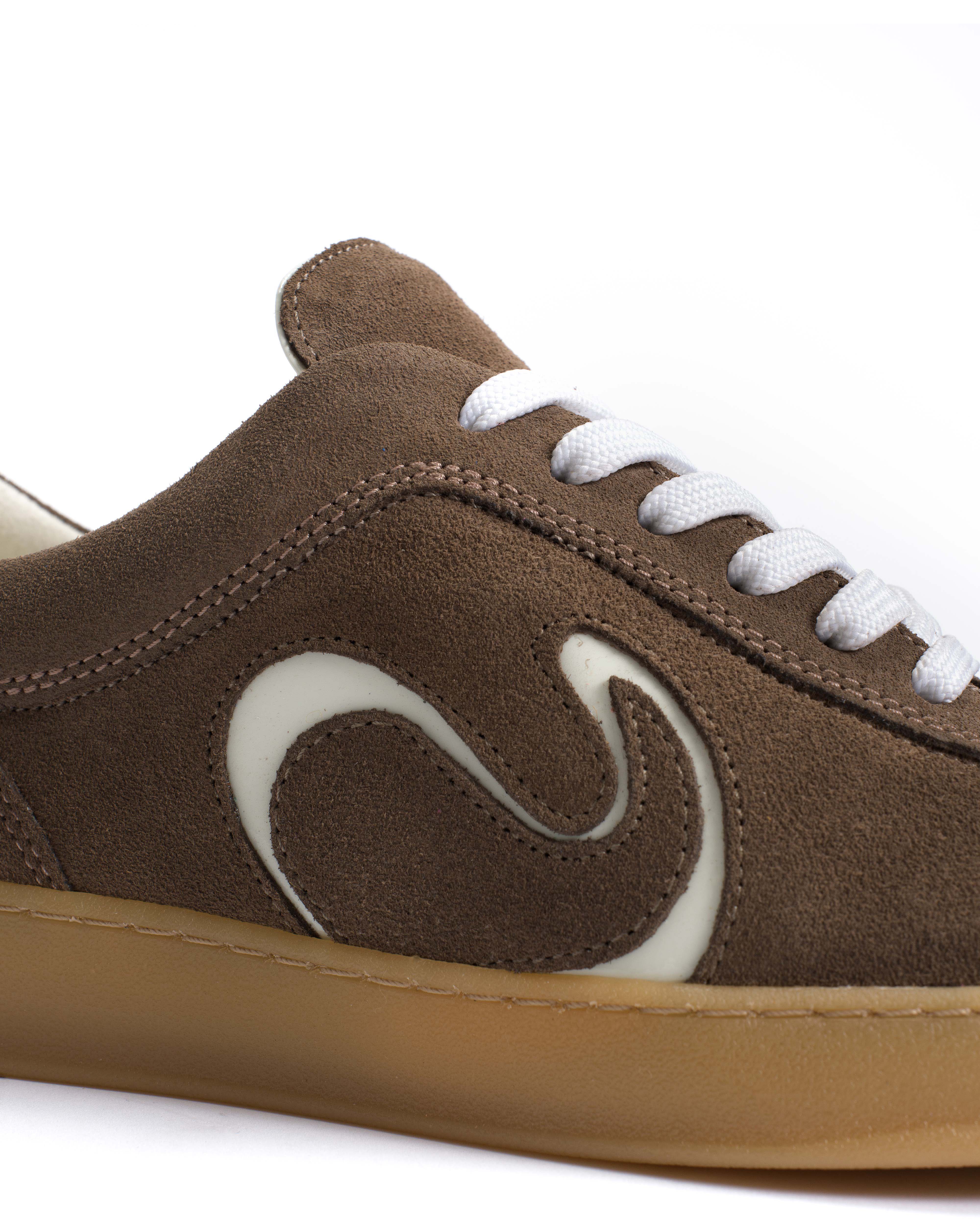 Blaire Calf suede & polished soft calf Dark taupe & white sand