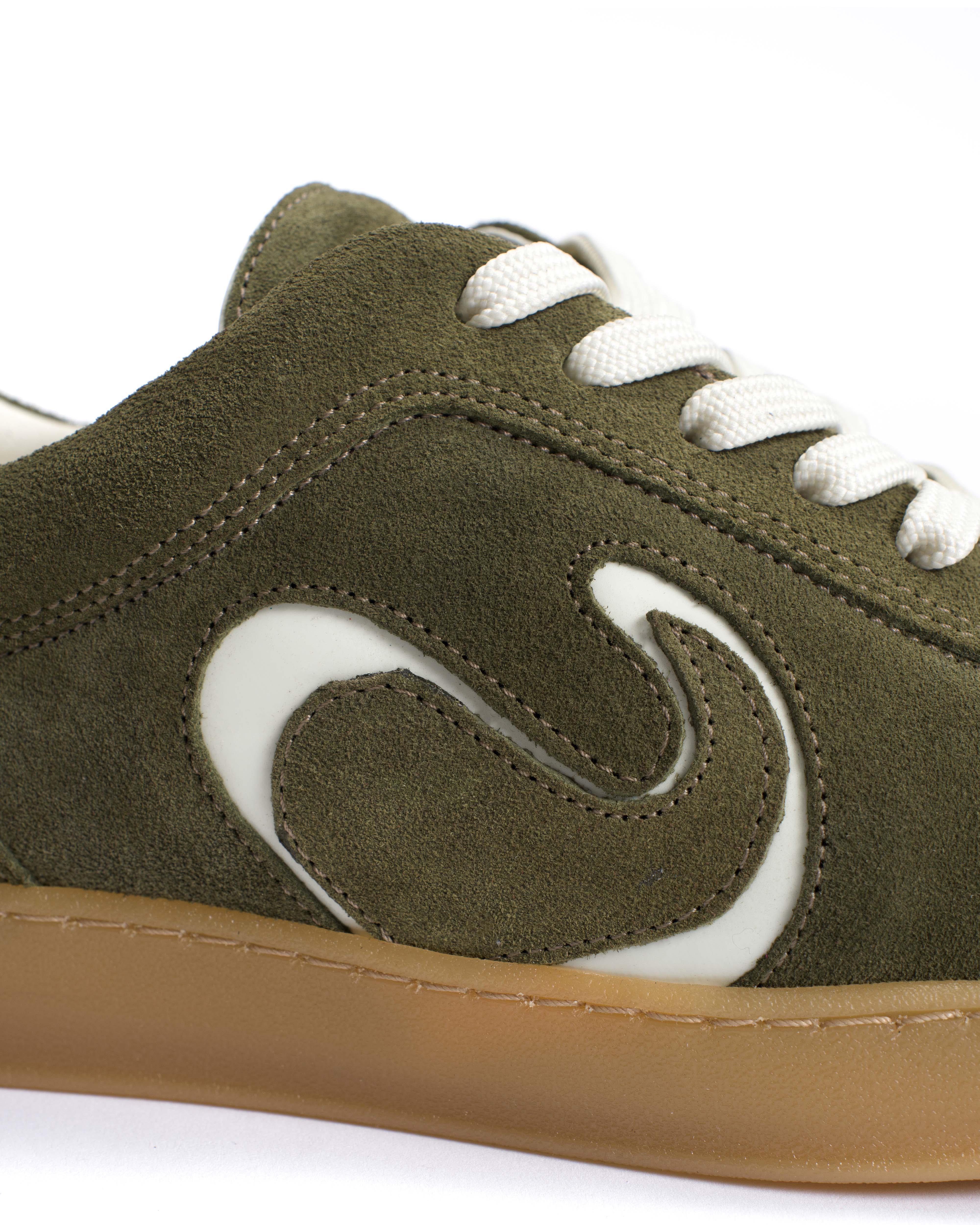 Blaire Calf suede & polished soft calf Olive green & white sand