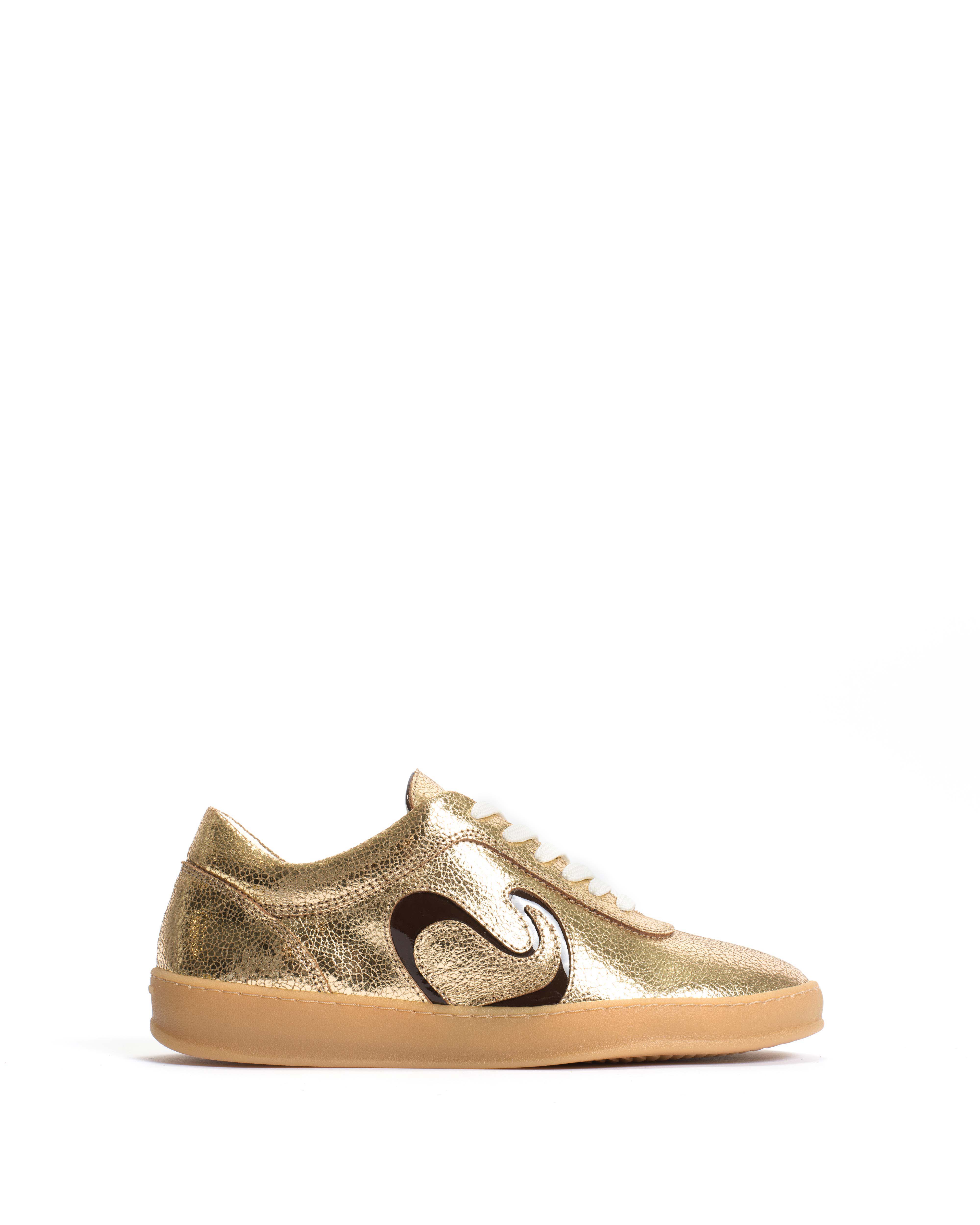 Blaire Crackled metallic goat & polished soft calf Gold & chocolate