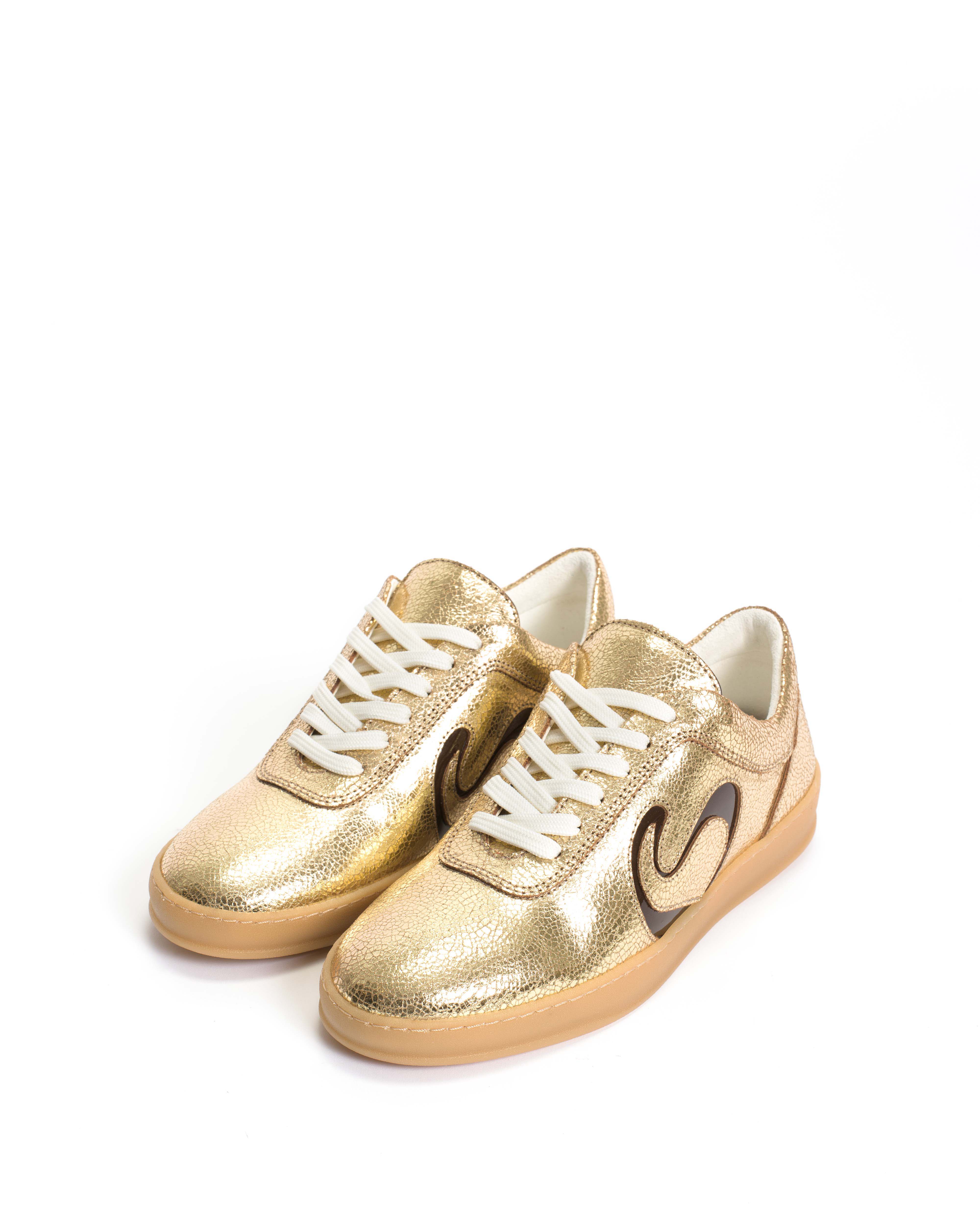 Blaire Crackled metallic goat & polished soft calf Gold & chocolate