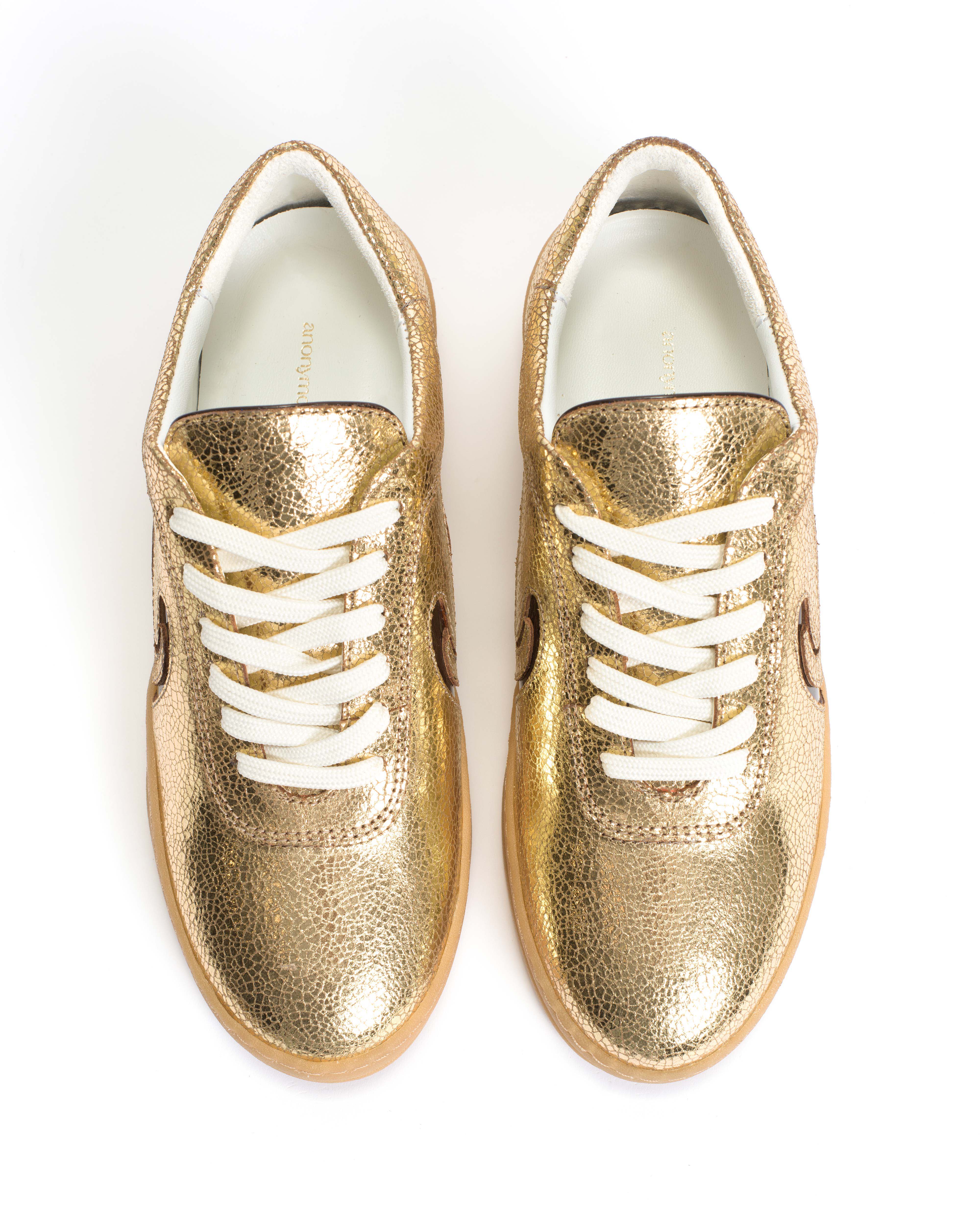 Blaire Crackled metallic goat & polished soft calf Gold & chocolate