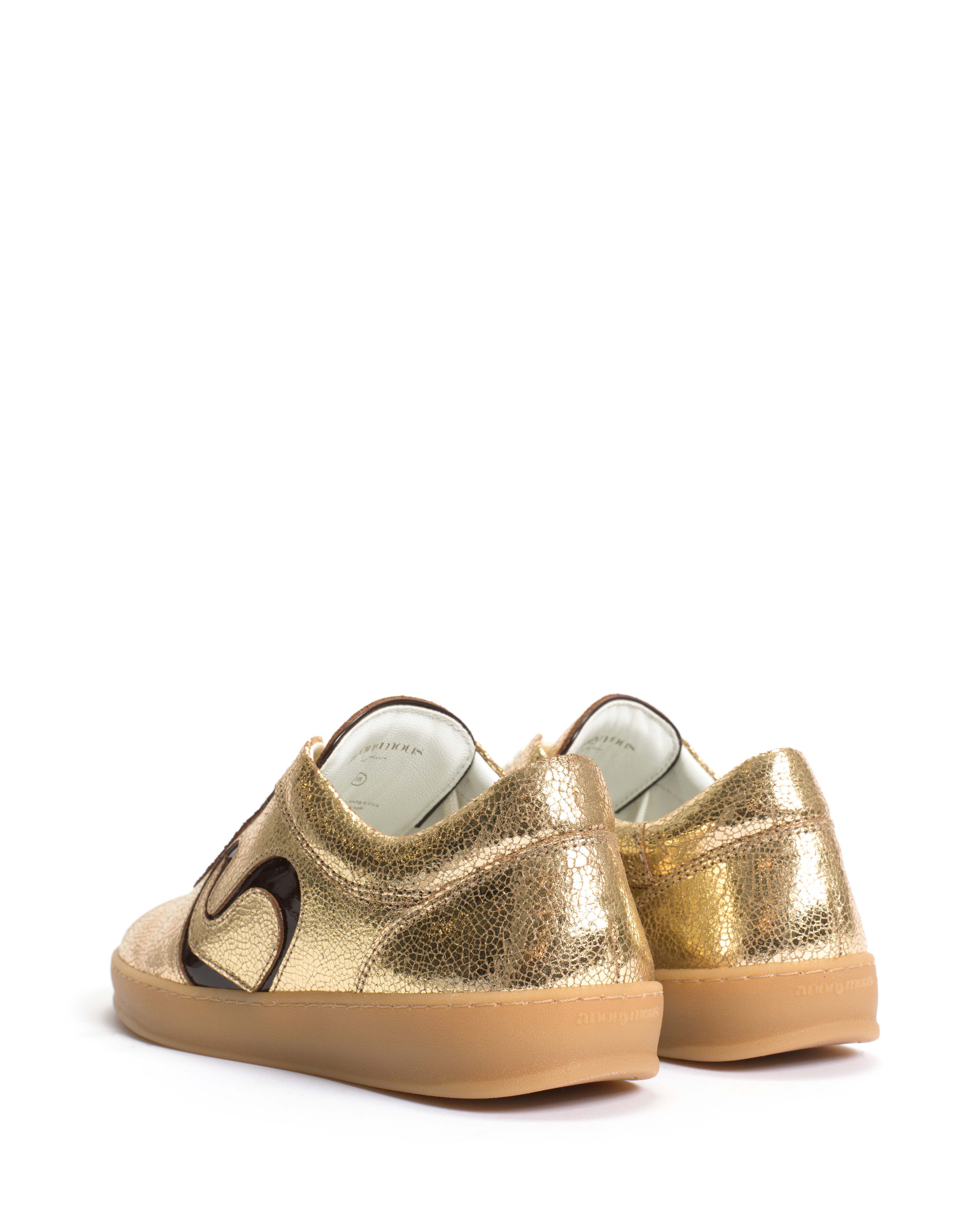 Blaire Crackled metallic goat & polished soft calf Gold & chocolate