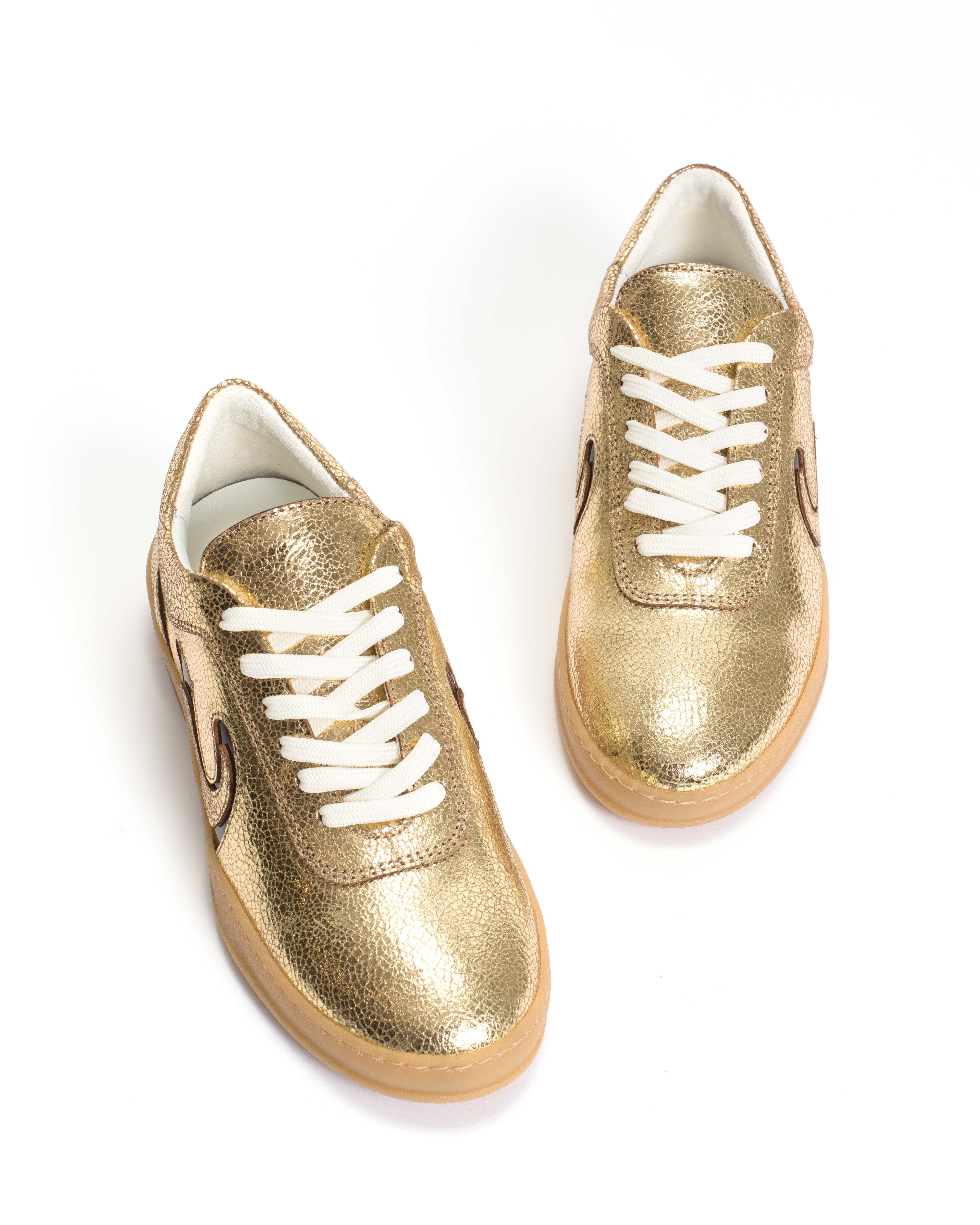 Blaire Crackled metallic goat & polished soft calf Gold & chocolate