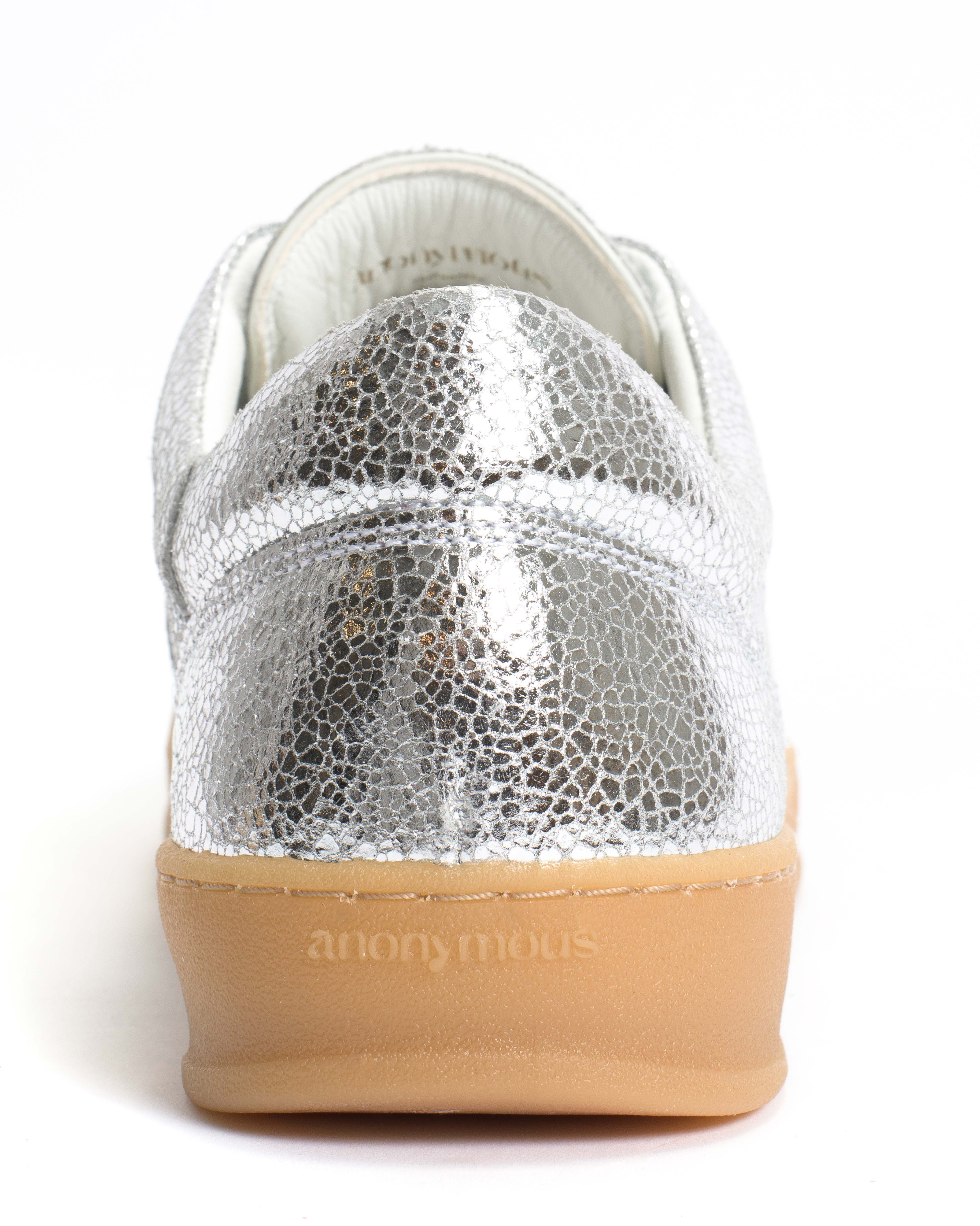Blaire Crackled metallic goat & polished soft calf Silver & sand white