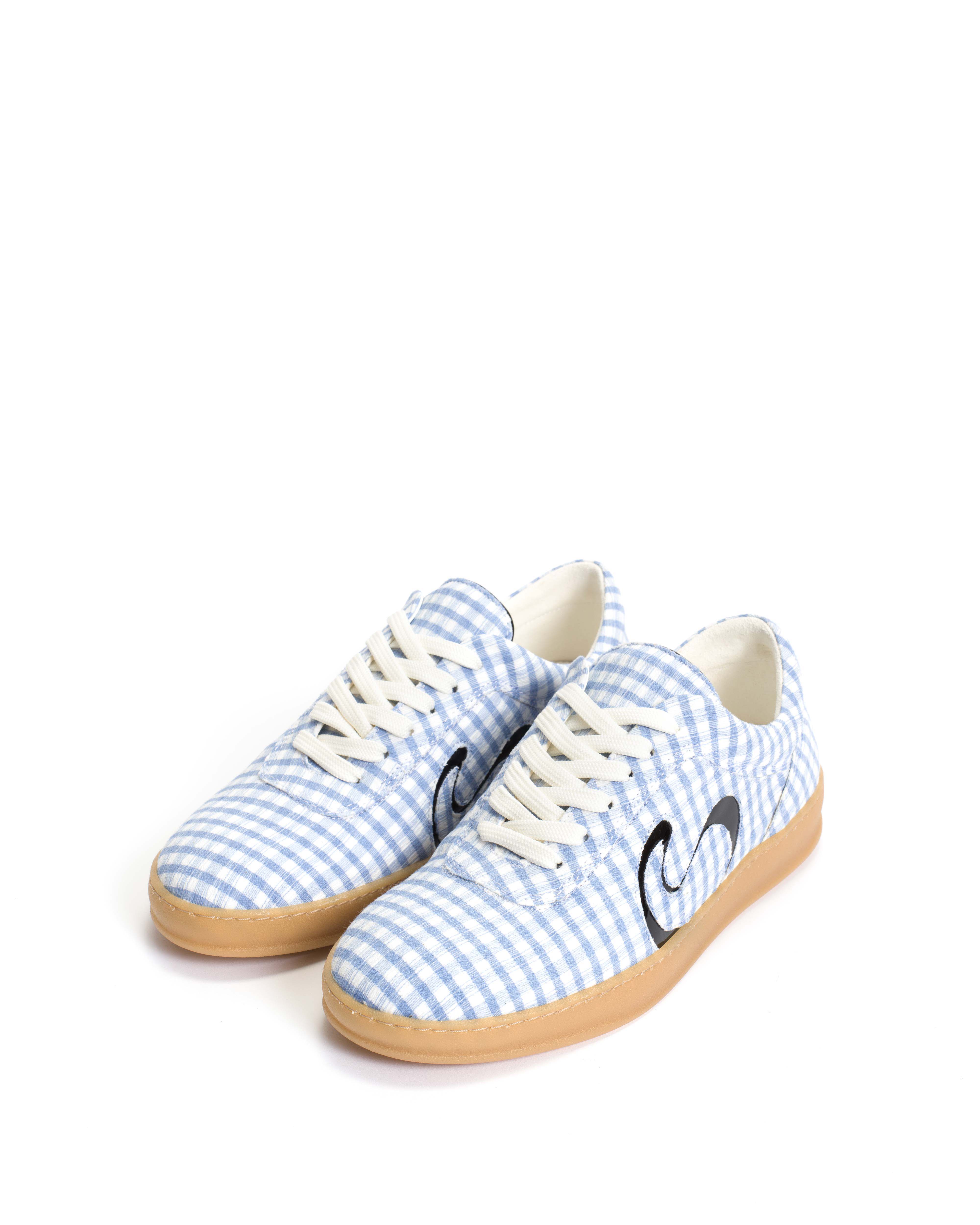Blaire Pleated gingham & polished soft calf Bubble blue & black